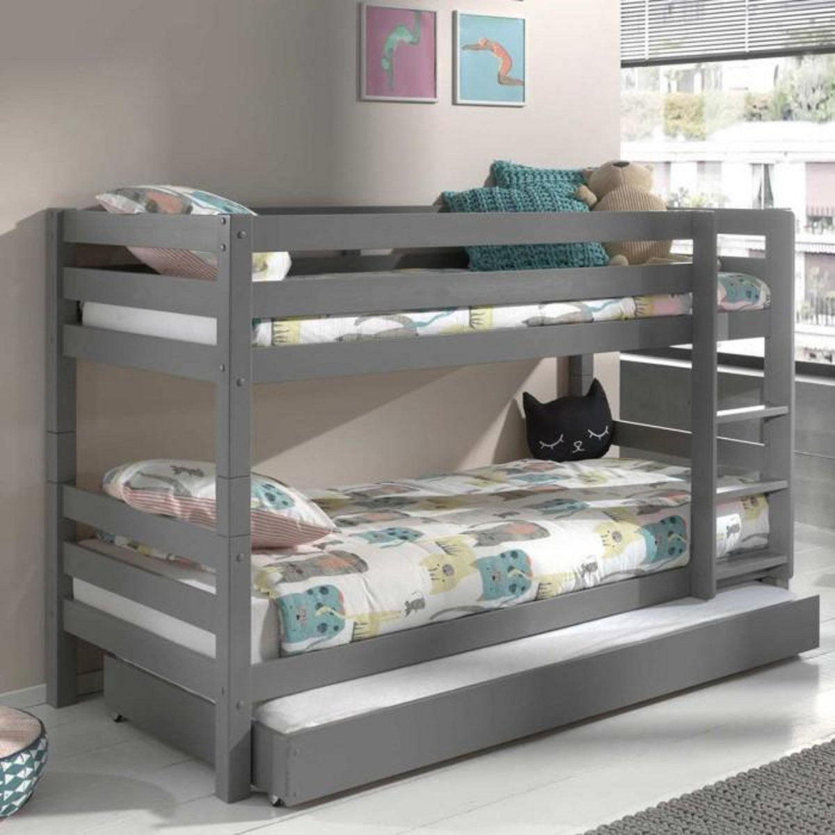 Paris Prix Pack - Lit Superposé Enfant & Tiroir  Pino  Gris