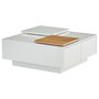 Voir la diapositive 5 : MERAX Table Basse Carrée Avec 4 Tiroirs Et 2 Plateaux Coulissants Blanc
