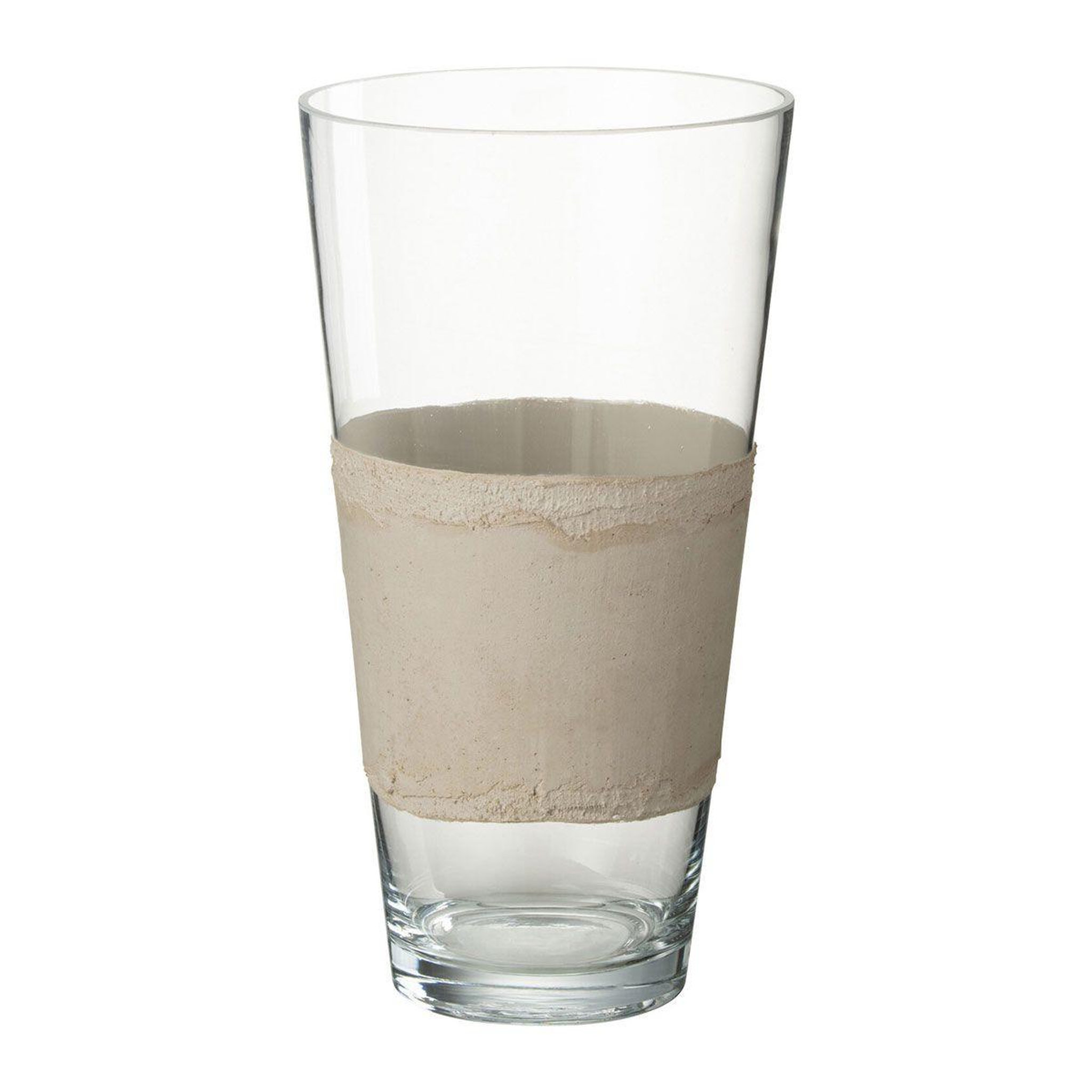 Voir la diapositive 1 : J-LINE Vase déco en verre  delph  35cm transparent & beige