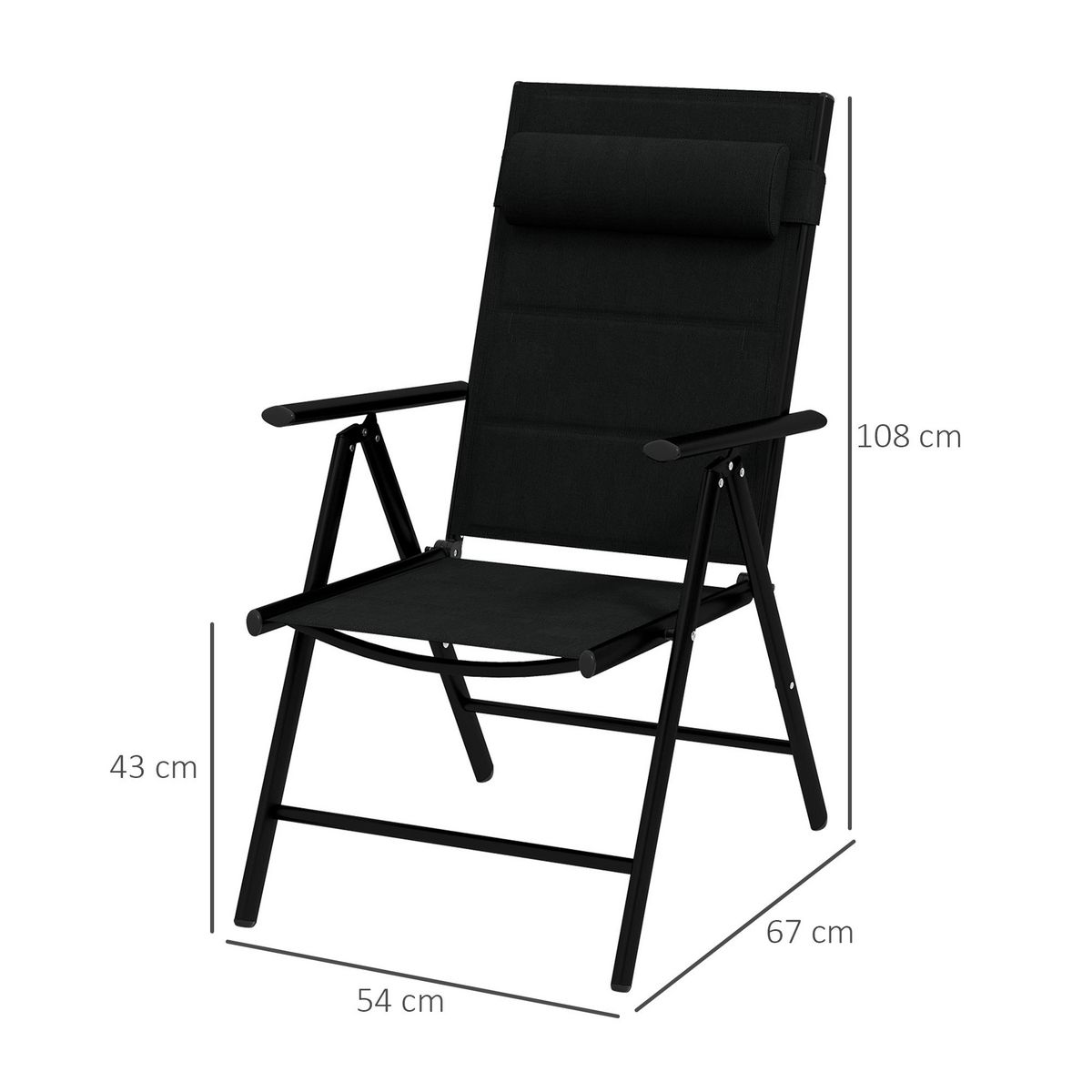 OUTSUNNY Lot de 2 chaises de jardin pliantes avec accoudoirs alu teslin rembourré déperlant noir