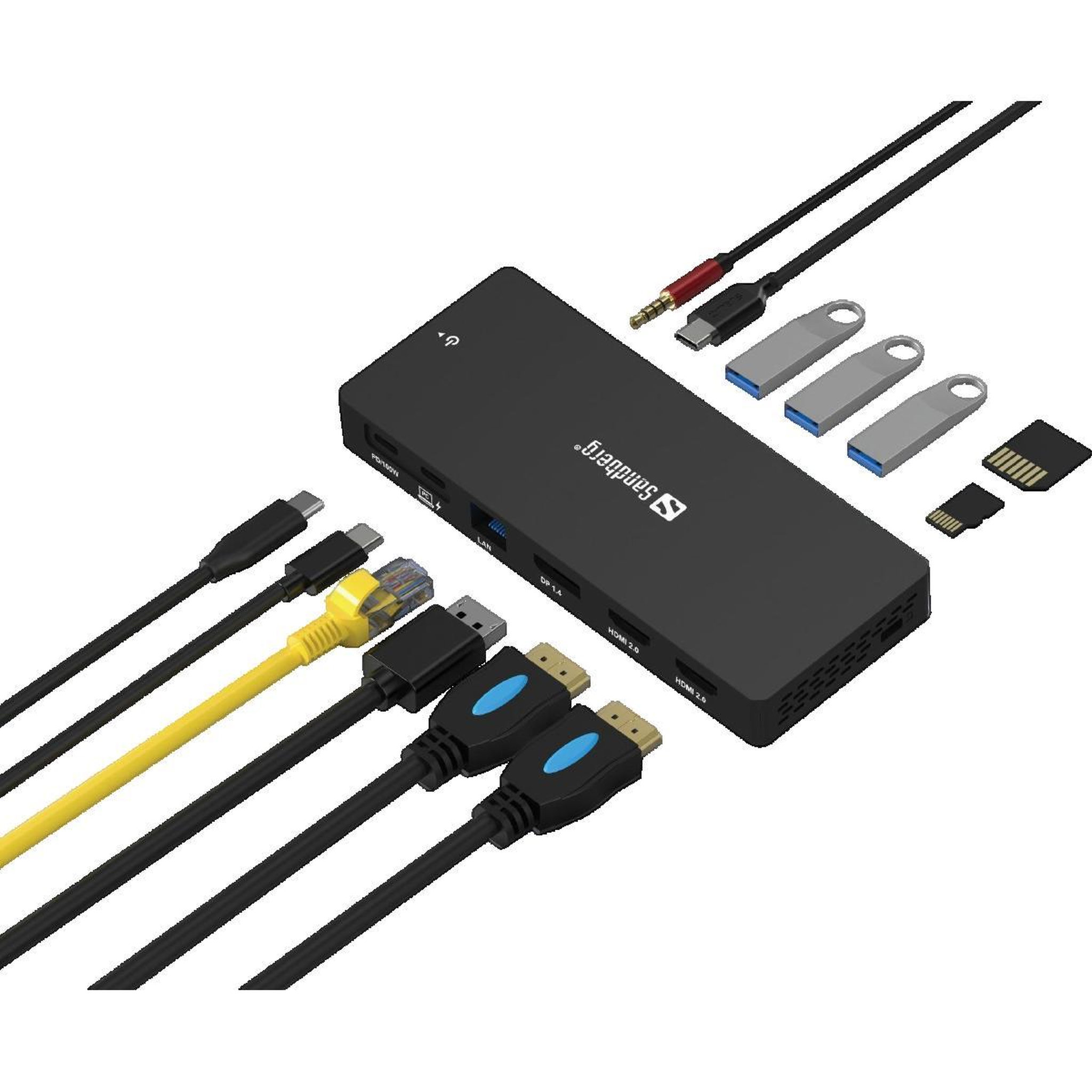Voir la diapositive 3 : Sandberg Station d'accueil USB-C Pro Sandberg 13-en-1 avec recharge 100W