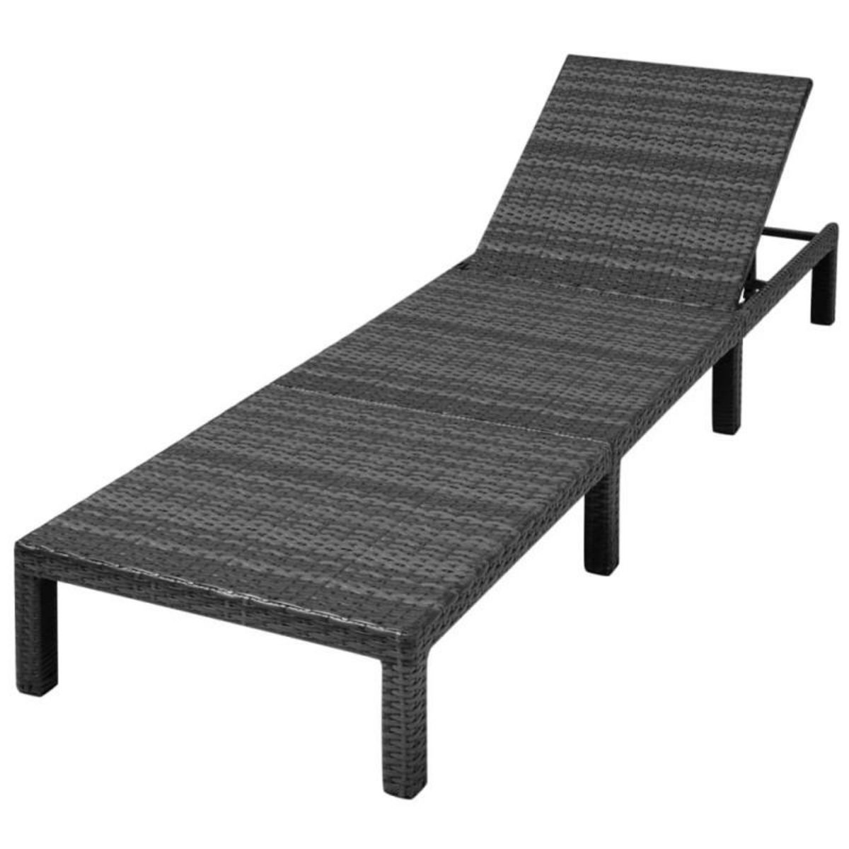VIDAXL Chaise longue avec coussin Résine tressée Noir