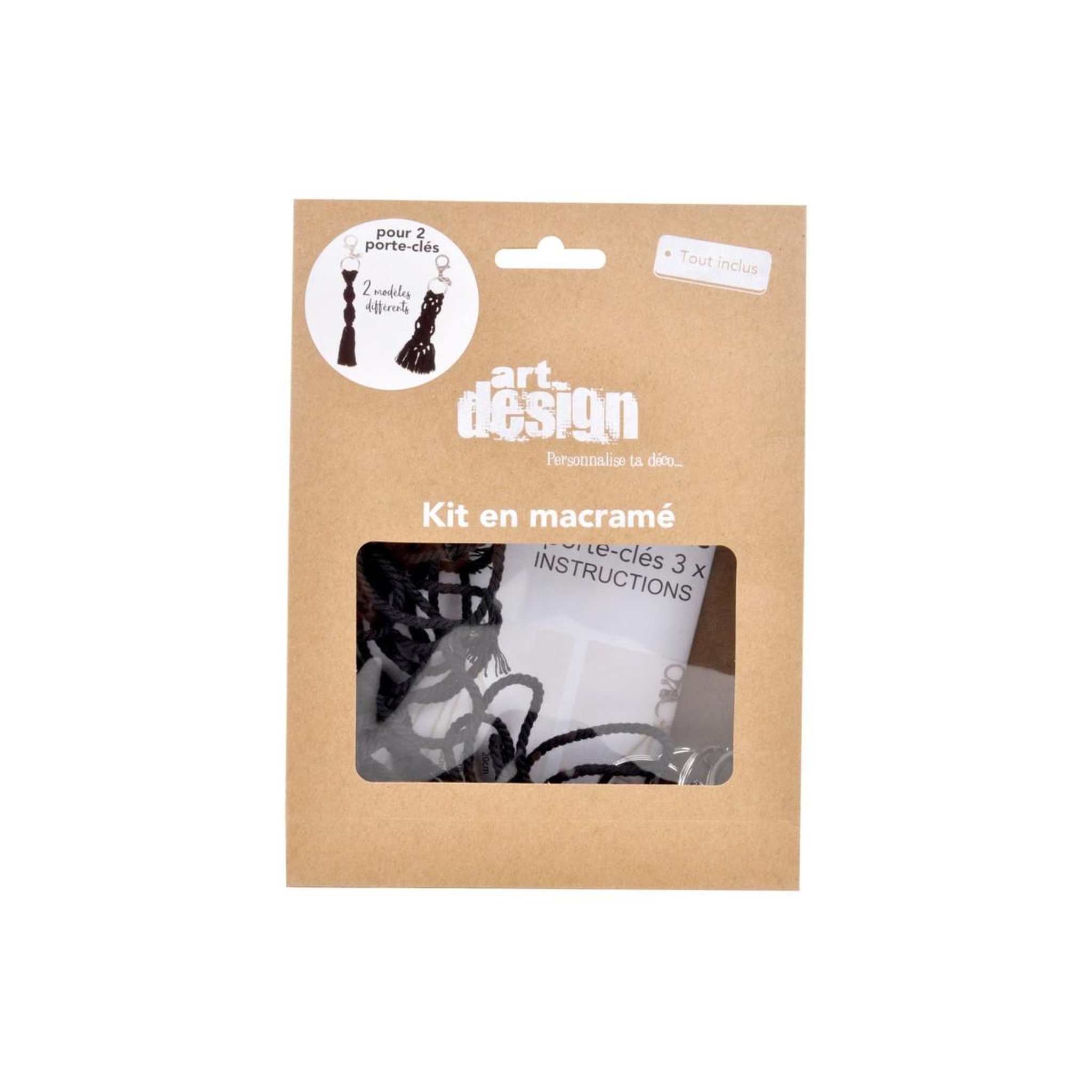 Voir la diapositive 2 : HOMEA Kit Macramé  2 Porte-Clés  20cm Noir