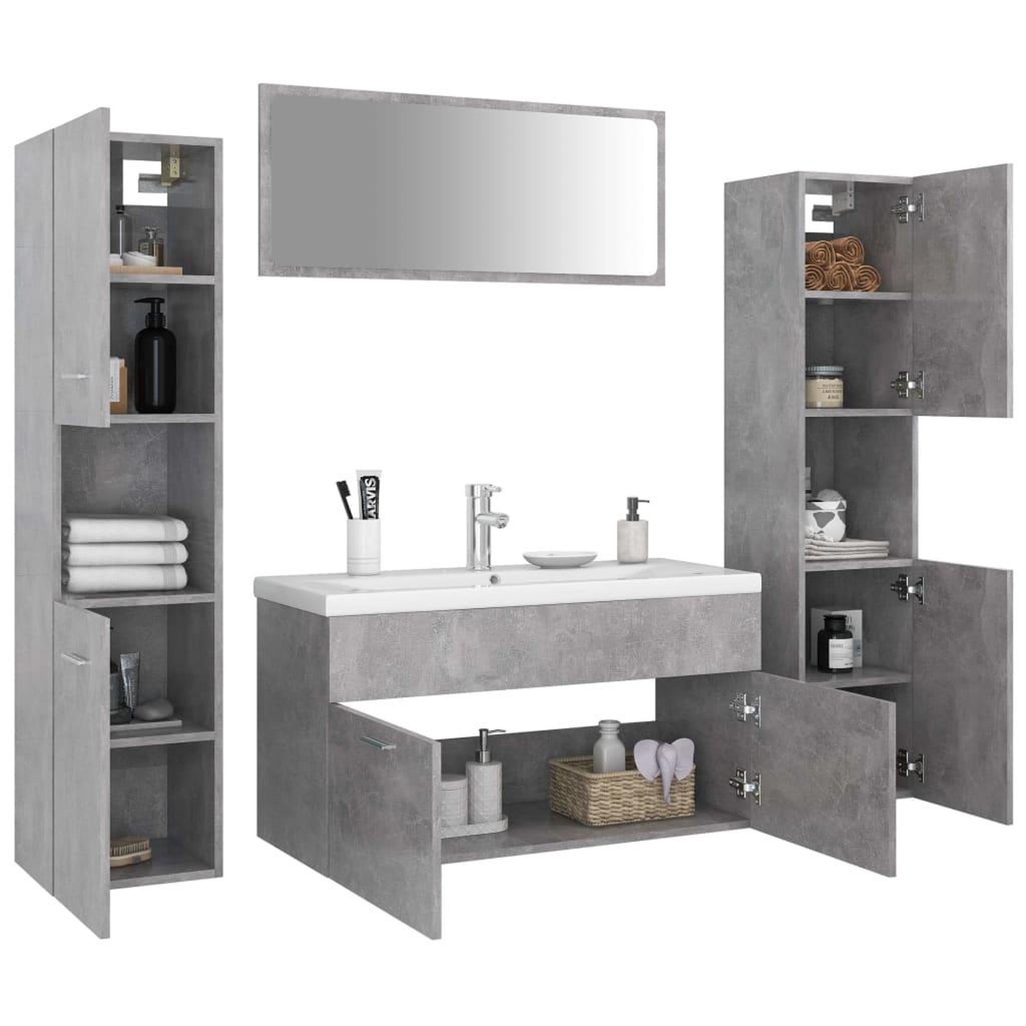Voir la diapositive 3 : VIDAXL Ensemble de meubles de salle de bain Gris beton Agglomere