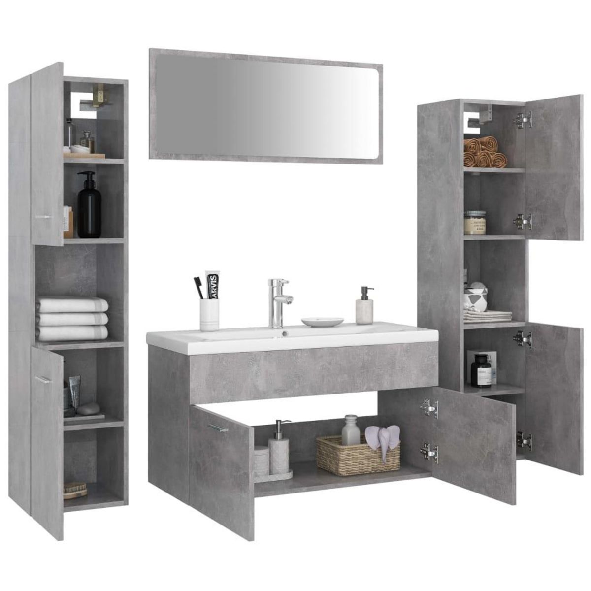 VIDAXL Ensemble de meubles de salle de bain Gris beton Agglomere