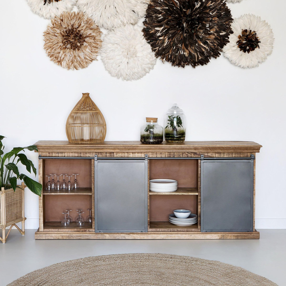 Rendez vous déco Grand buffet en bois et métal 3 portes 3 tiroirs-Tabuk