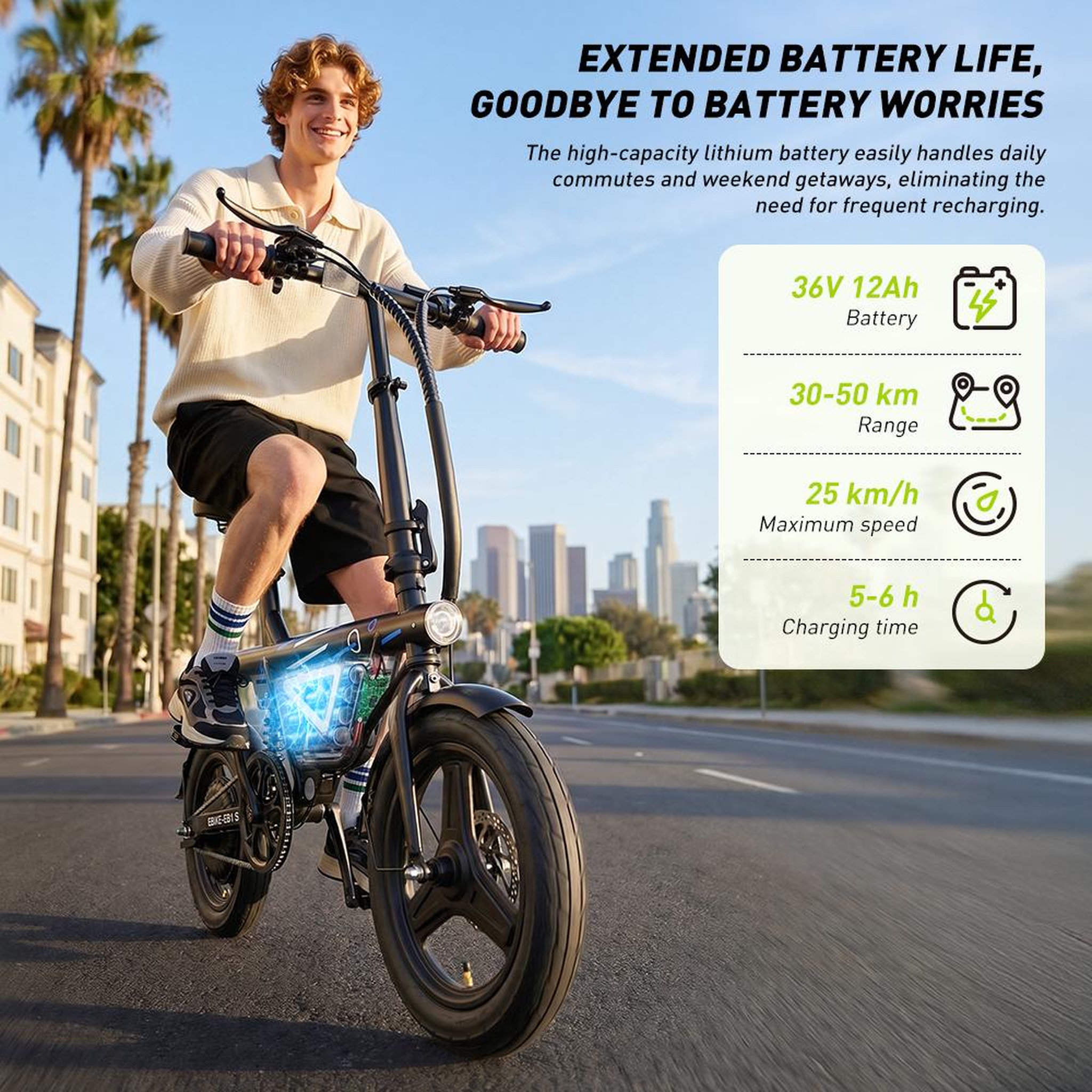 Voir la diapositive 6 : ISCOOTER iScooter EB1S Vélo électrique pliant 14  250 W 50 km en ville avec application, noir