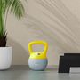 Voir la diapositive 2 : HOMCOM Kettlebell 10 Kg collaboration Aosom.fr x FFHandball - prise ergonomique - PVC gris jaune