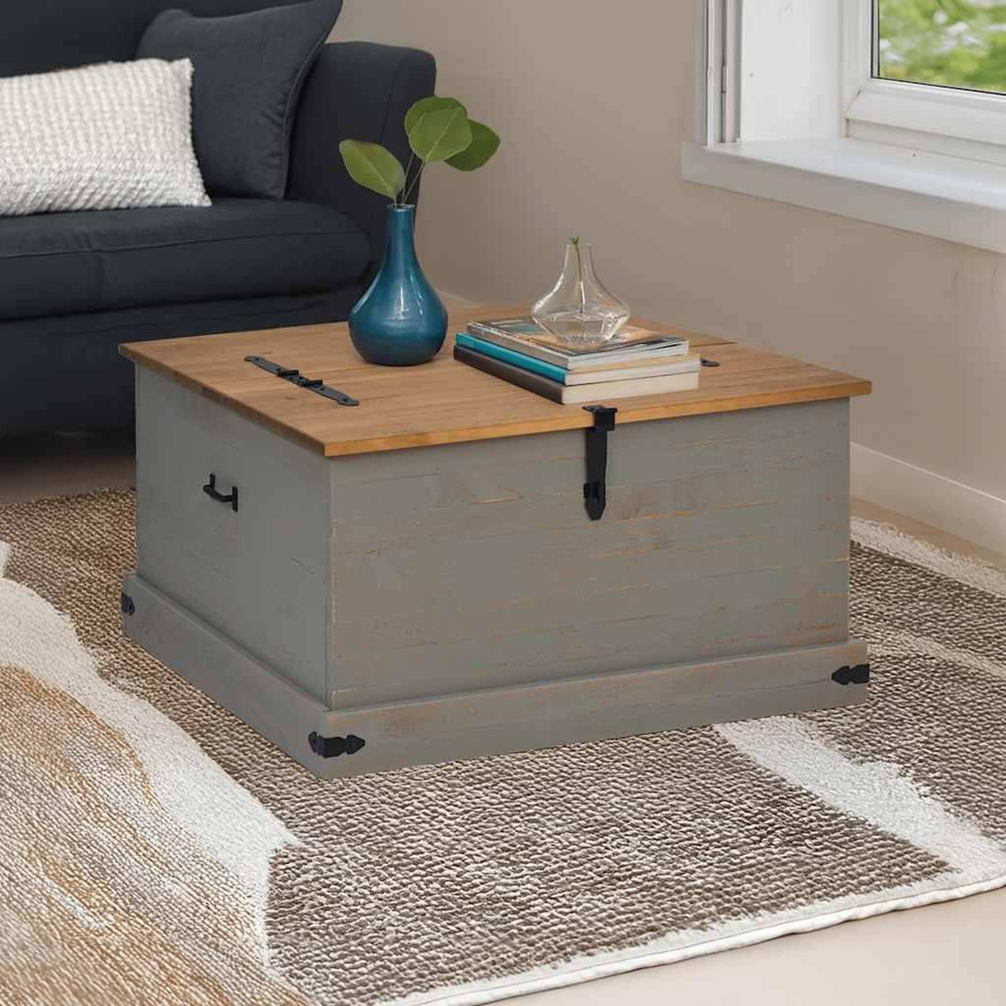 VIDAXL Coffre de rangement HALDEN gris 91x91x47 cm bois massif pin