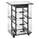 HOMCOM Chariot de service desserte de cuisine à roulettes multi-rangements 4 paniers métal tiroir + 4 range-bouteilles bois pin plateau carrelé. Coloris disponibles : Blanc, Noir