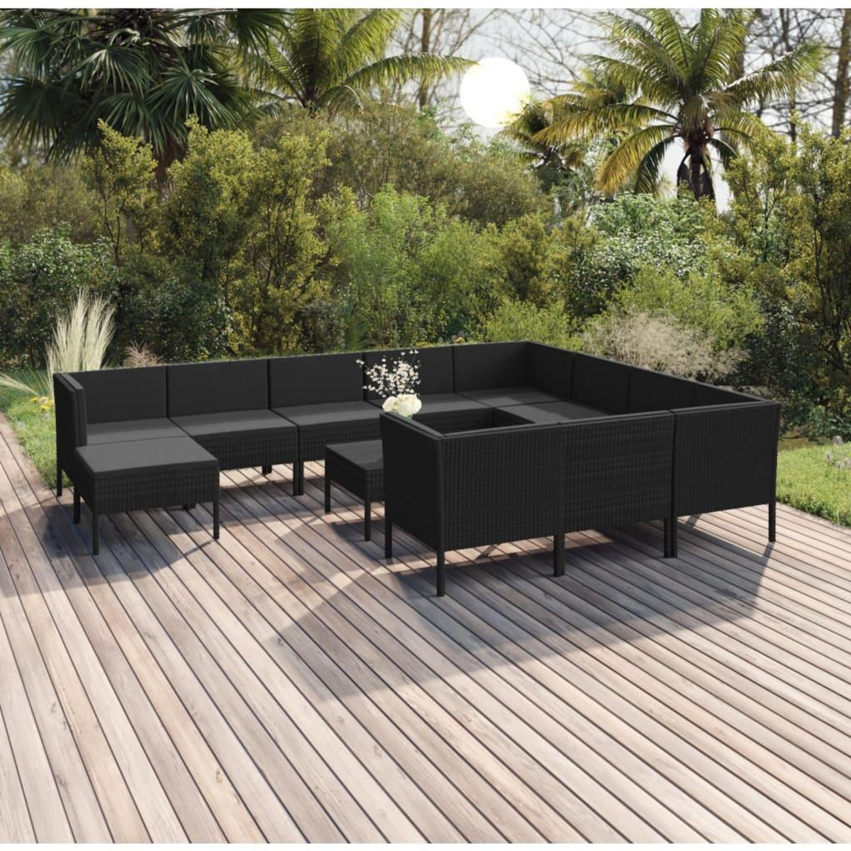 VIDAXL Salon de jardin 12 pcs avec coussins resine tressee noir