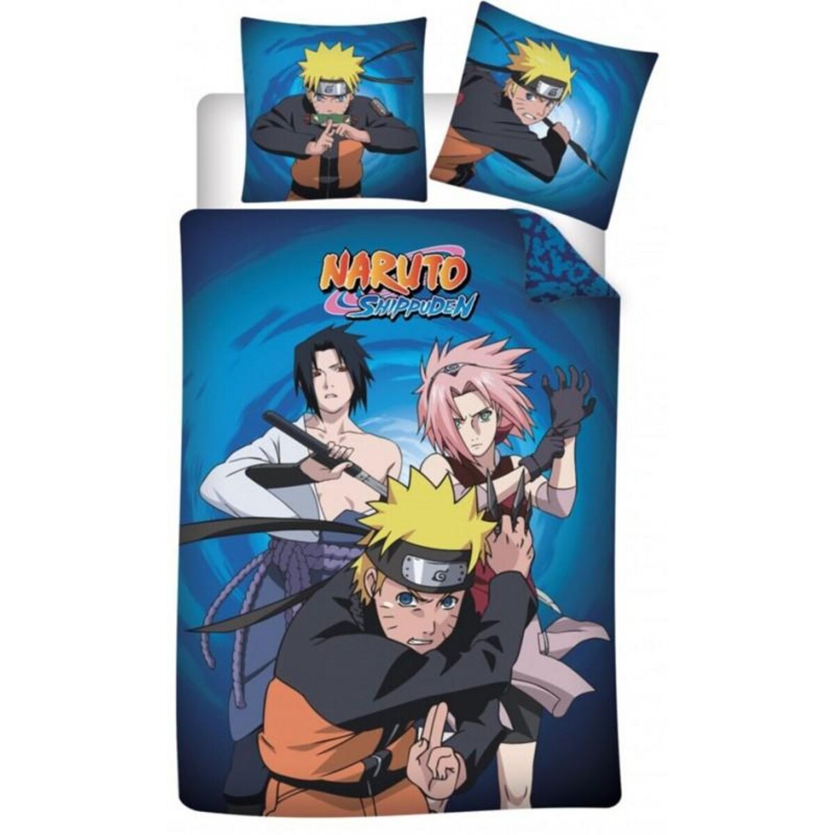 NARUTO Manga Déco - Parure de lit Enfant Naruto Shippuden - Housse de Couette 140x200 Taie 63x63 cm