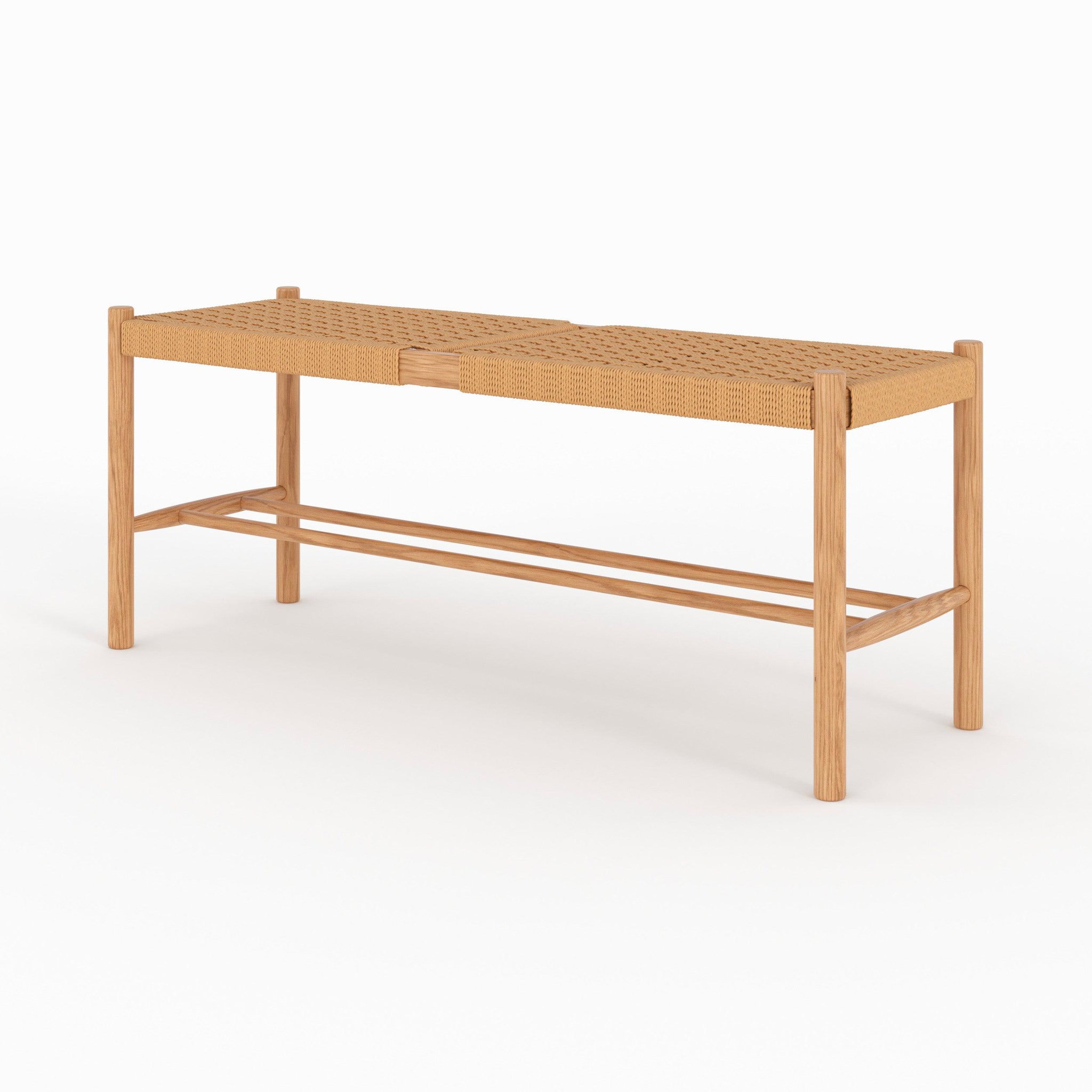 MAISON PAVANE Banc 2 places en bois de chêne massif avec tressage-kepler