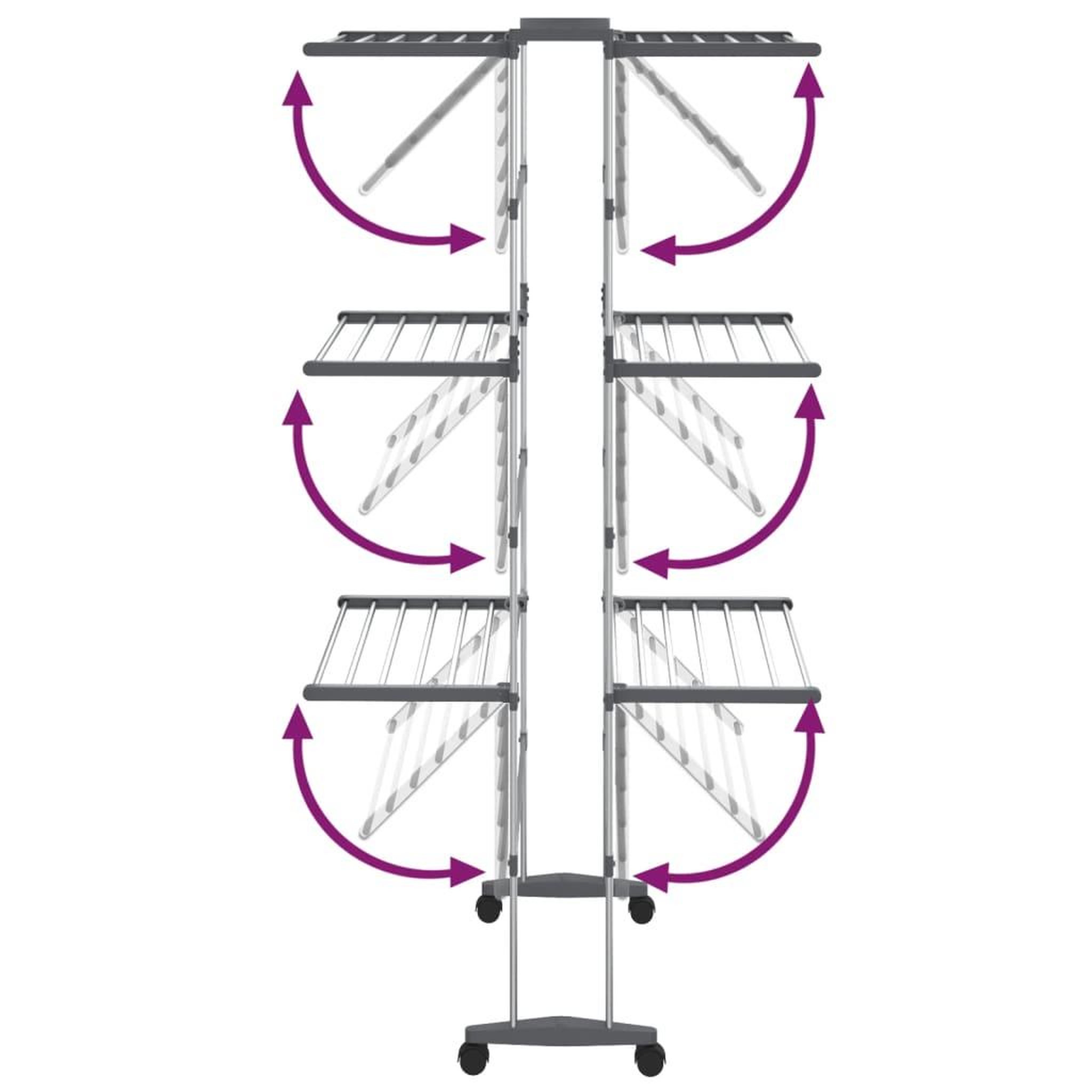 Voir la diapositive 5 : VIDAXL Etagere a linge a 3 niveaux avec roues Argente 60x70x129 cm
