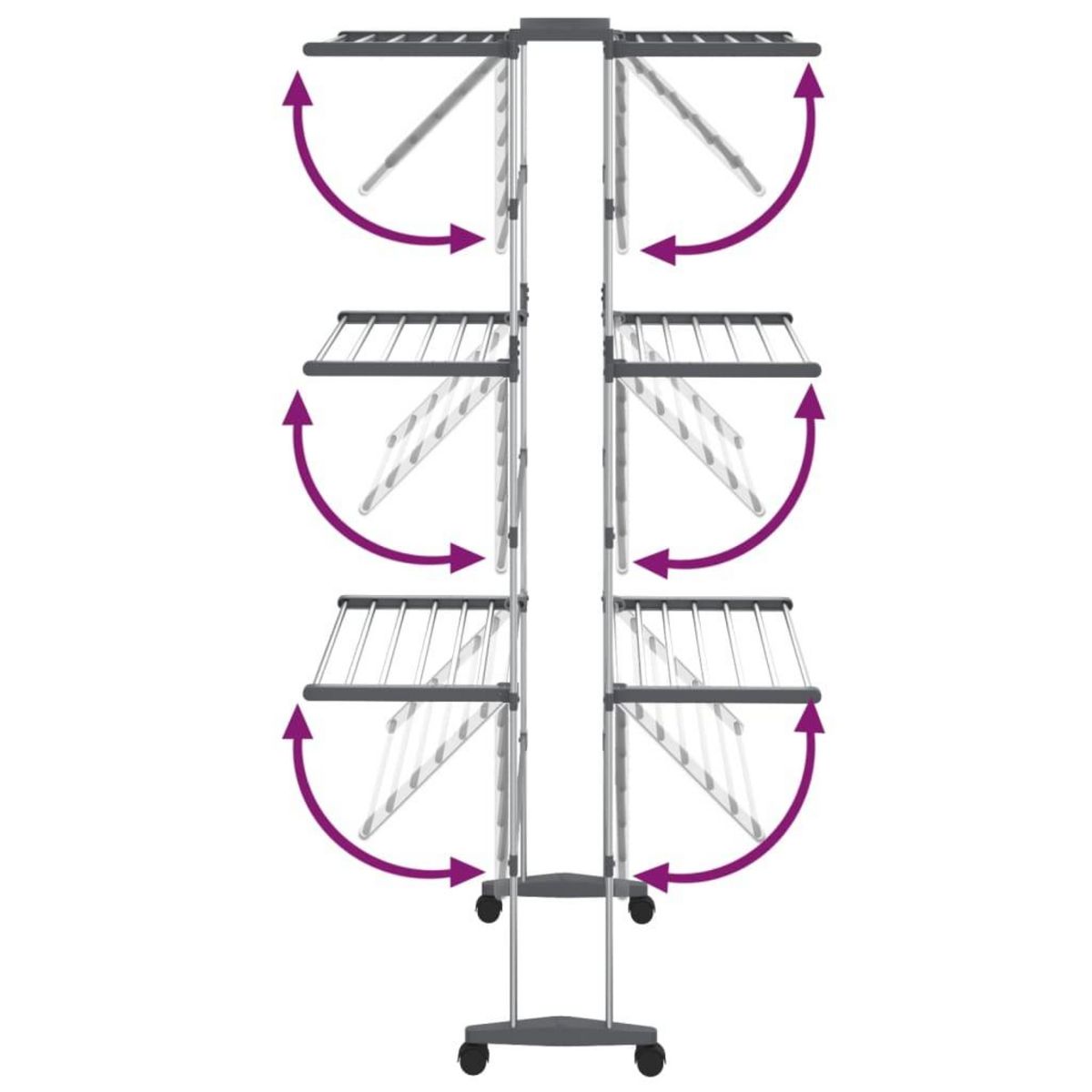 VIDAXL Etagere a linge a 3 niveaux avec roues Argente 60x70x129 cm