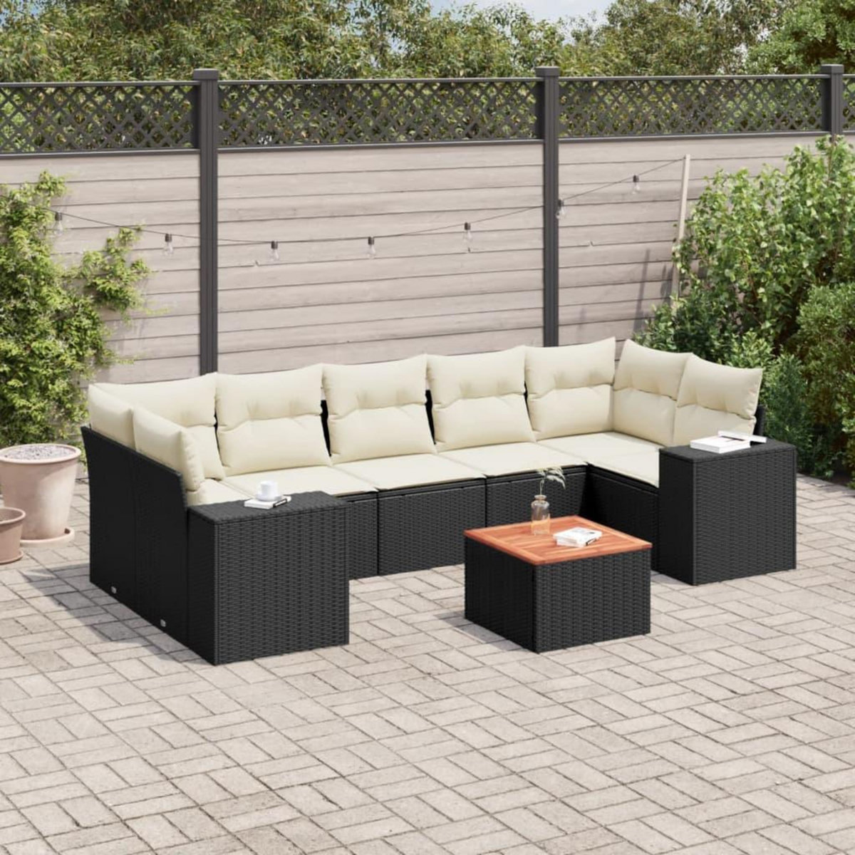 VIDAXL Salon de jardin 8 pcs avec coussins noir resine tressee