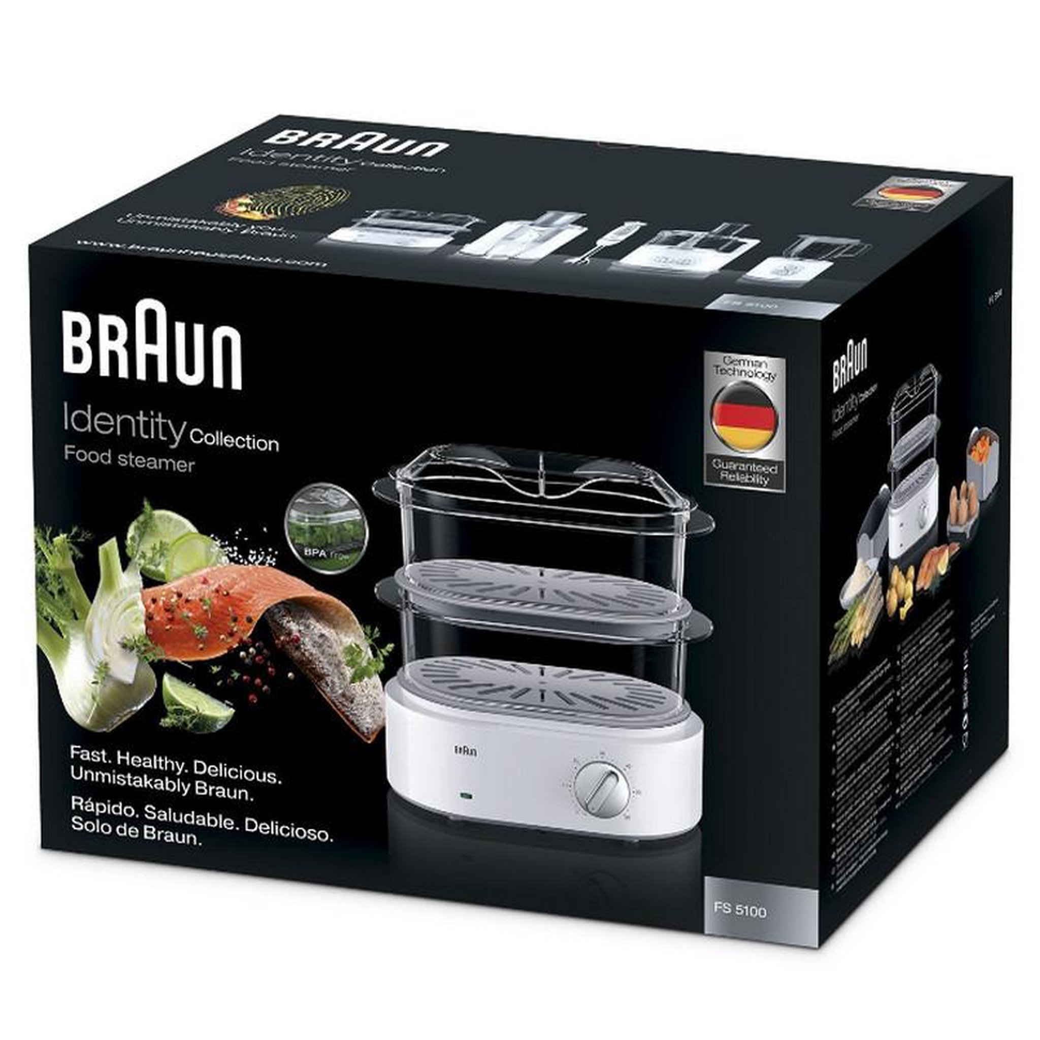 Voir la diapositive 2 : BRAUN Cuiseur vapeur 2 paniers 850w blanc - fs5100wh