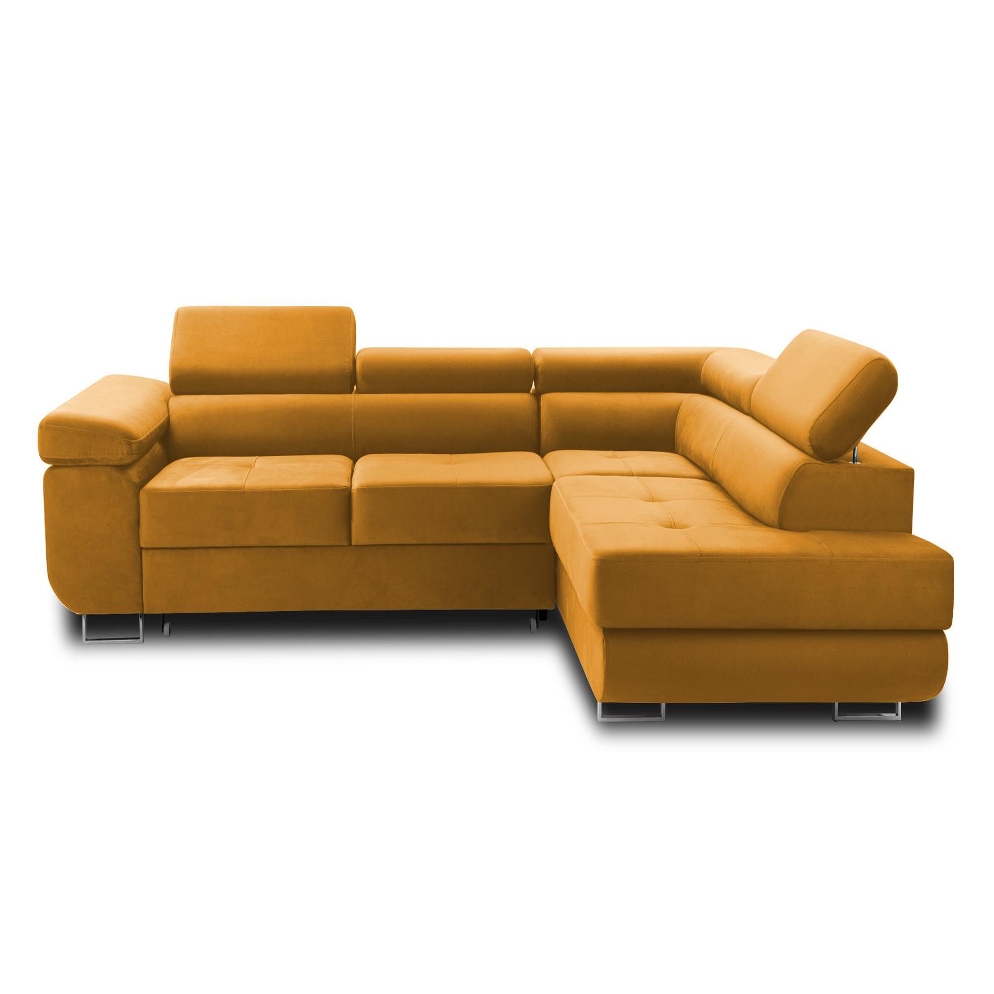 Voir la diapositive 1 : BEST MOBILIER Pablo - canapé d'angle droit - 5 places - convertible avec coffre et têtières réglables - en velours