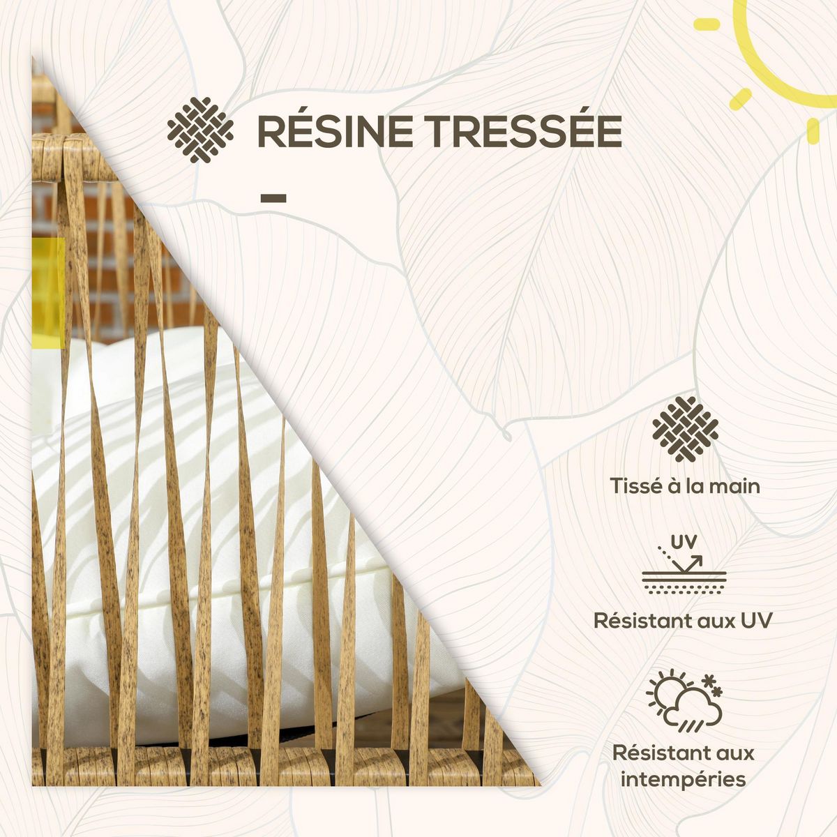 OUTSUNNY Ensemble salon de jardin  4 places 4 pièces 3 coussins acier résine crème