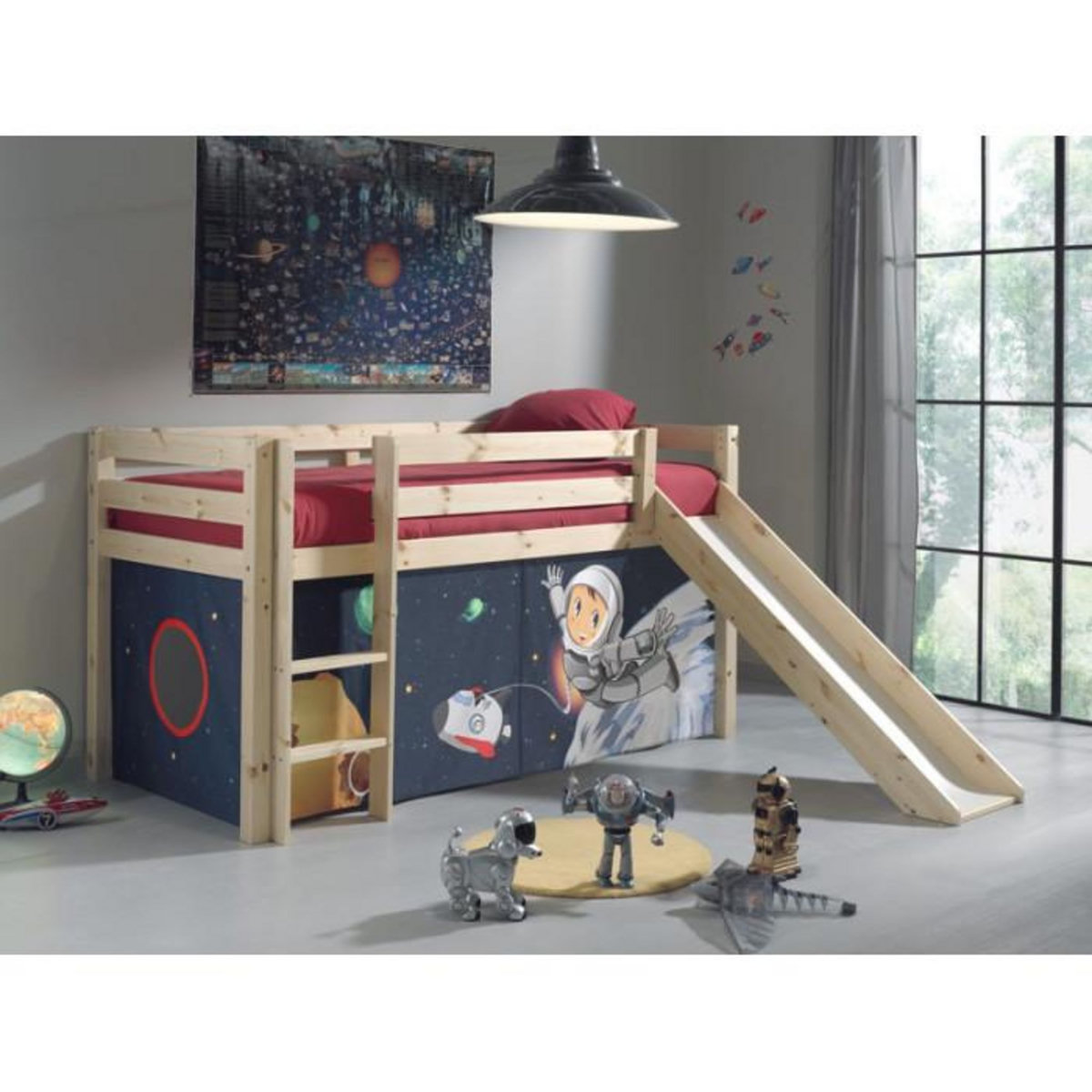 Paris Prix Lit Enfant Avec Toboggan  Pino Astronaute  90x200cm Naturel