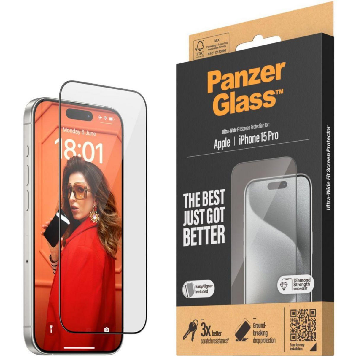 PANZERGLASS Protège écran iPhone 15 Pro Ultra-Wide-Fit