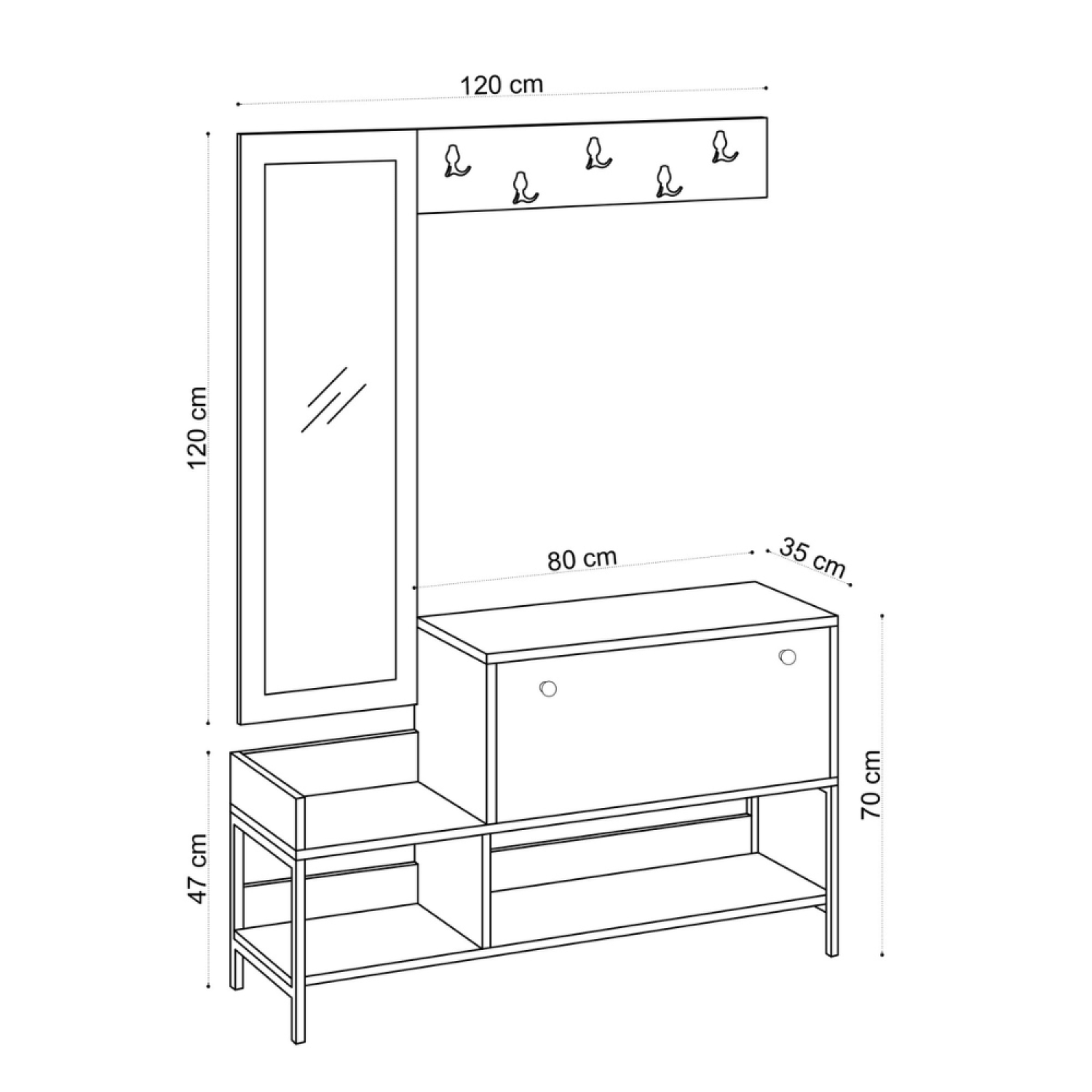 Voir la diapositive 6 : CONCEPT USINE Meuble d'entrée avec porte-manteau et rangement à chaussures DRAGOR