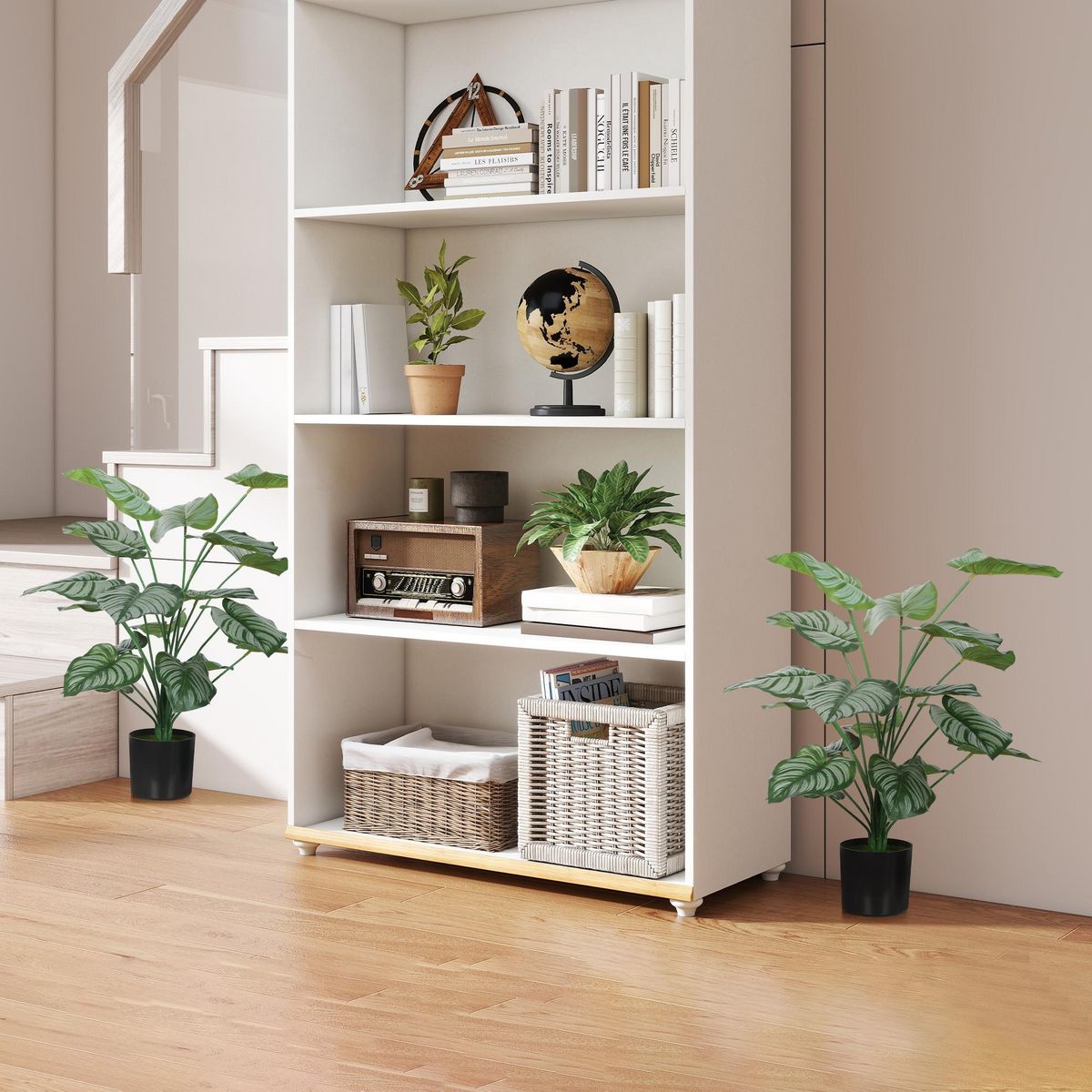 HOMCOM Lot de 2 plantes artificielles H.65cm 18 feuilles par plante pots inclus