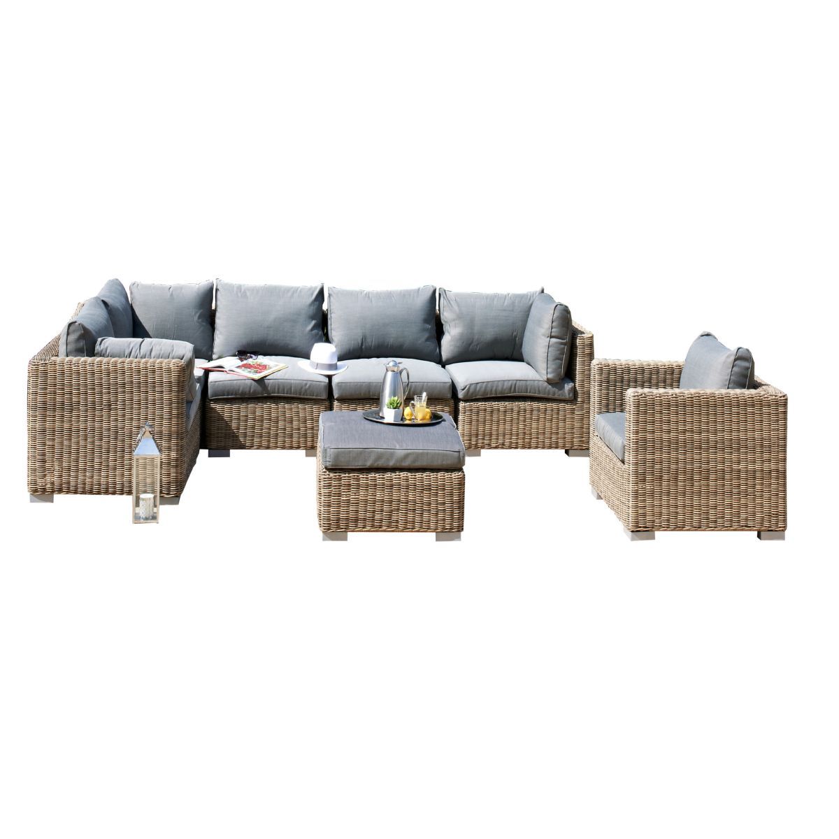 PARIS GARDEN Salon bas de jardin modulable - 6 places - Résine tressée - miel - MONTMARTRE