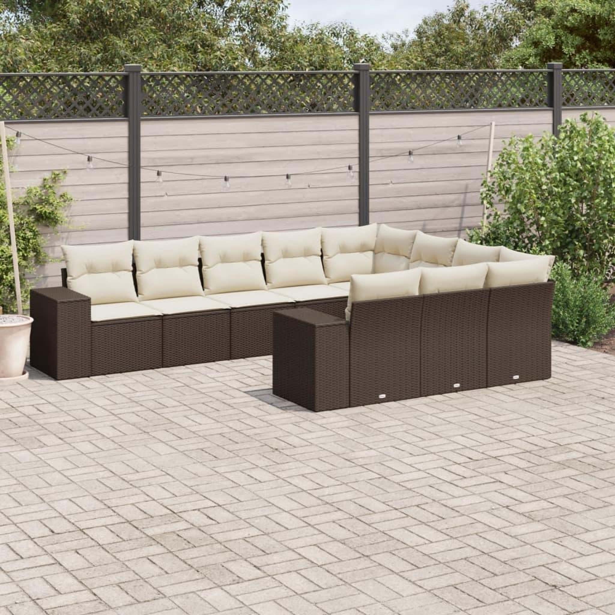 VIDAXL Salon de jardin 10 pcs avec coussins marron resine tressee