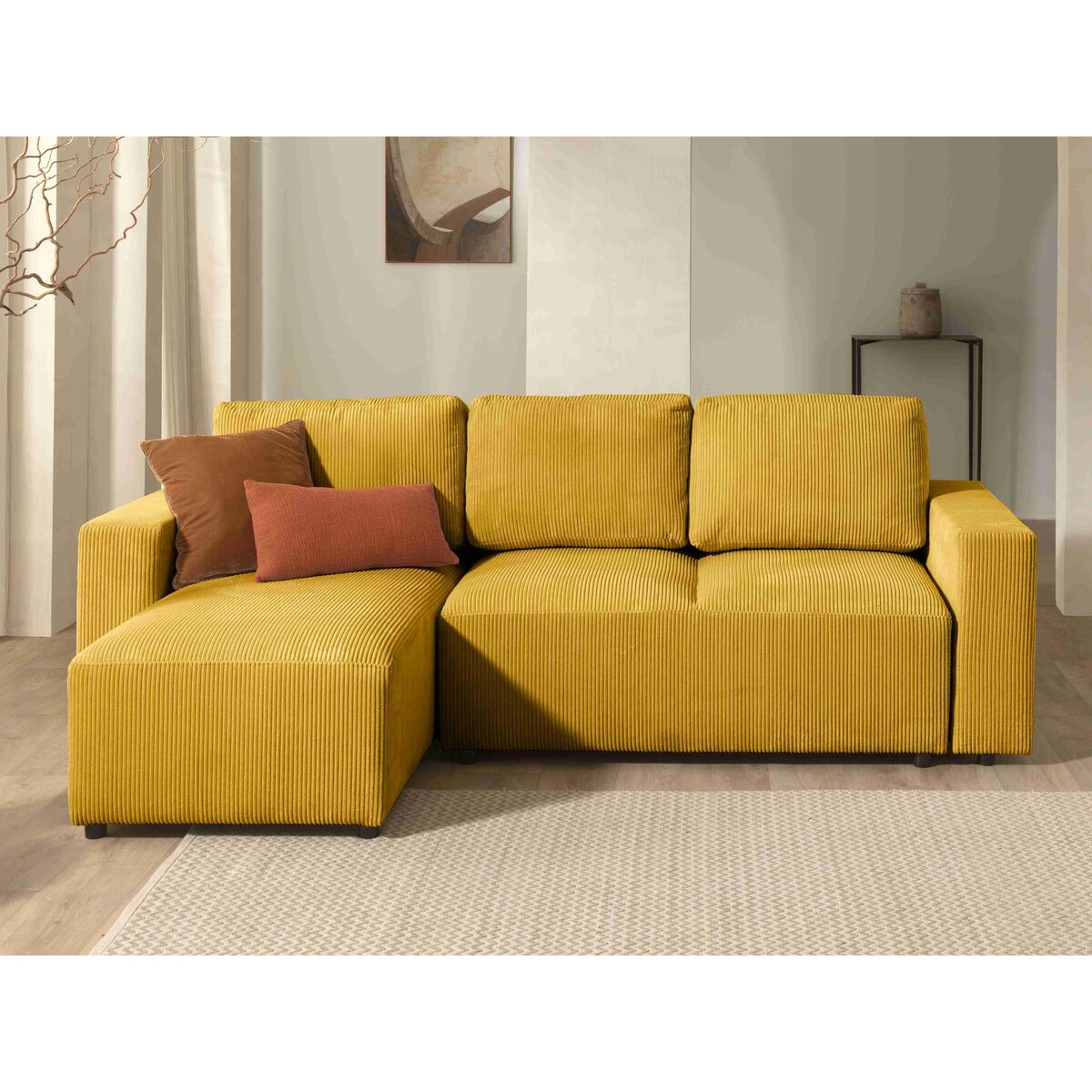 LISA DESIGN Livy - canapé d'angle convertible et coffre - réversible - en velours côtelé - 4 places