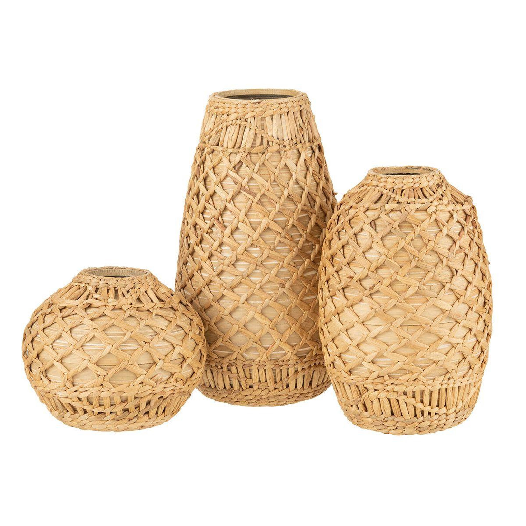 Voir la diapositive 2 : J-LINE Vase déco tressé  bambou  22cm naturel