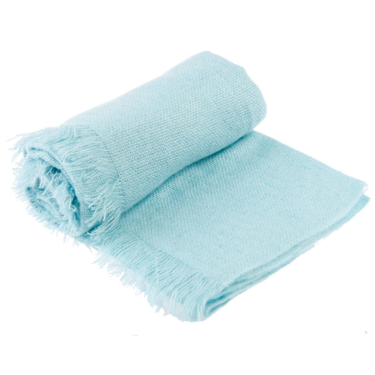 Plaid uni à franges en acrylique mohair