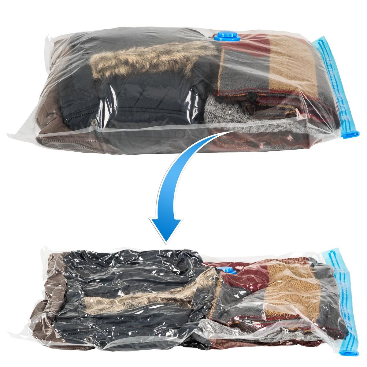 tectake Lot de 5 sacs sous-vide avec une valve simple d'entrée et de sortie blanc transparent M (48 x 68 cm)