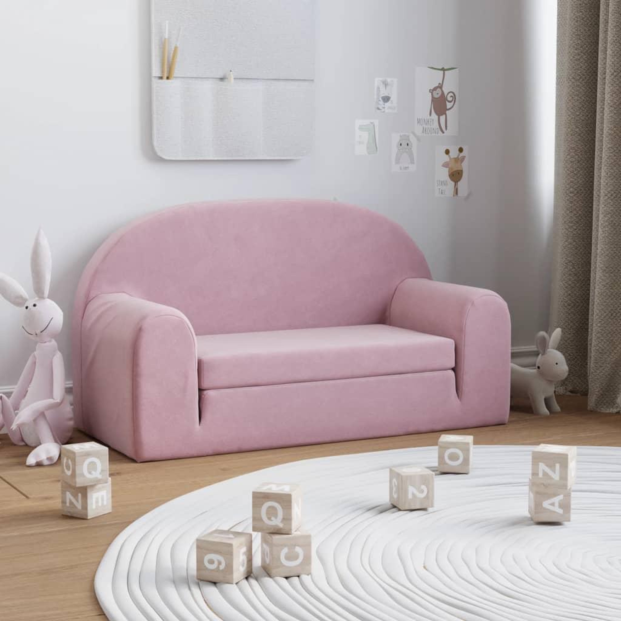 VIDAXL Canape-lit pour enfants 2 places rose peluche douce