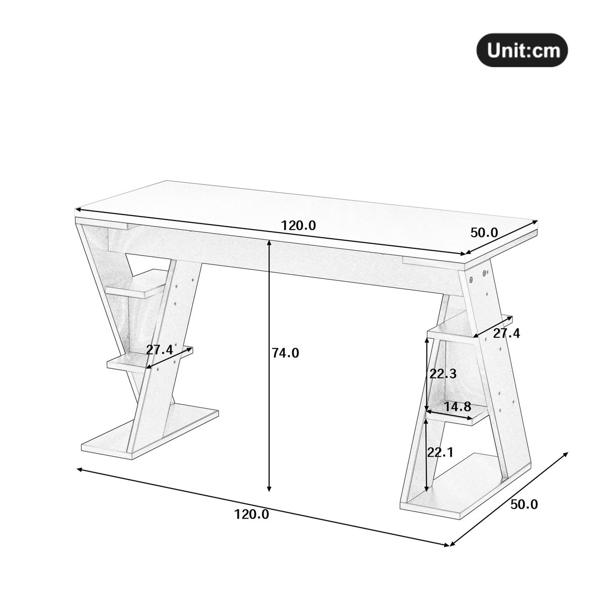 MERAX Bureau 120 cm coloris gris+blanc mdf