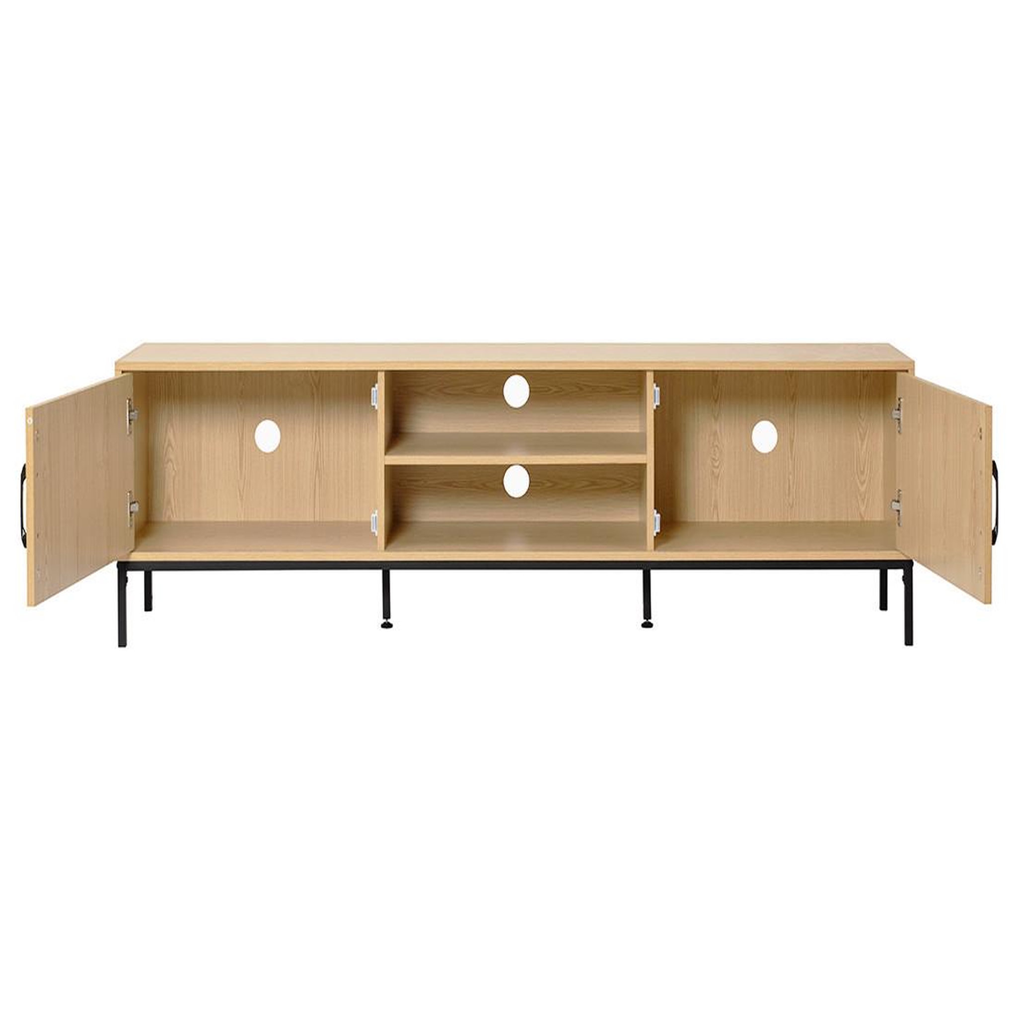 Voir la diapositive 4 : BEST MOBILIER Nagato - meuble tv - cannage et effet bois - 2 portes et 2 niches -180 cm