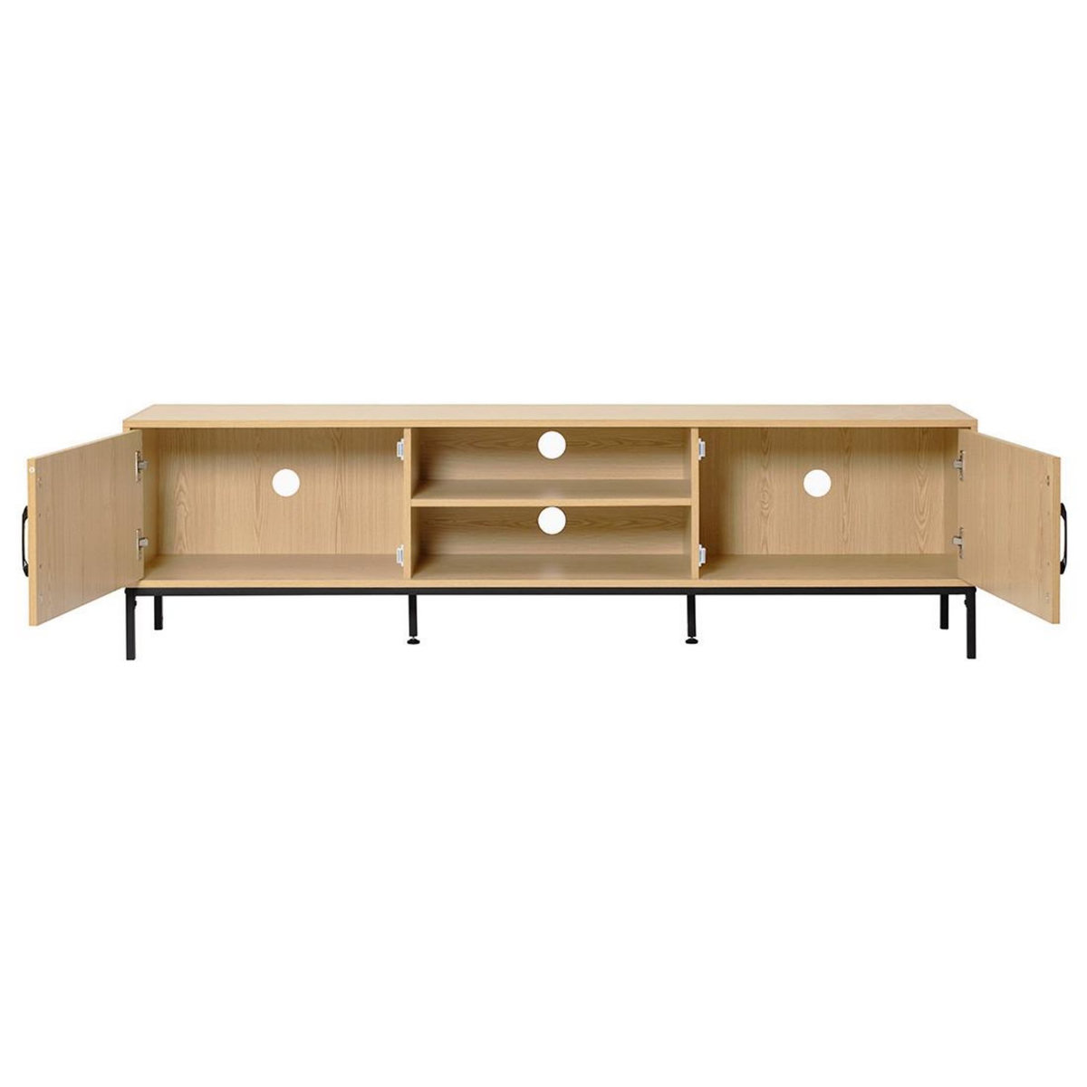 BEST MOBILIER Nagato - meuble tv - cannage et effet bois - 2 portes et 2 niches -180 cm