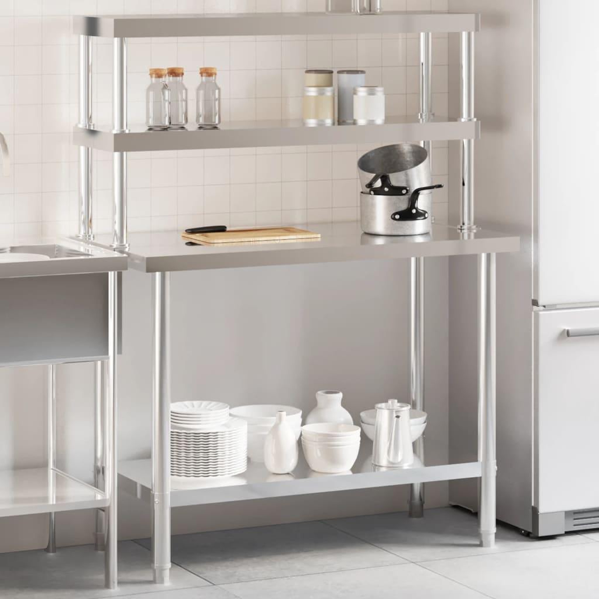 VIDAXL Table de travail de cuisine avec etagere 110x55x150 cm inox