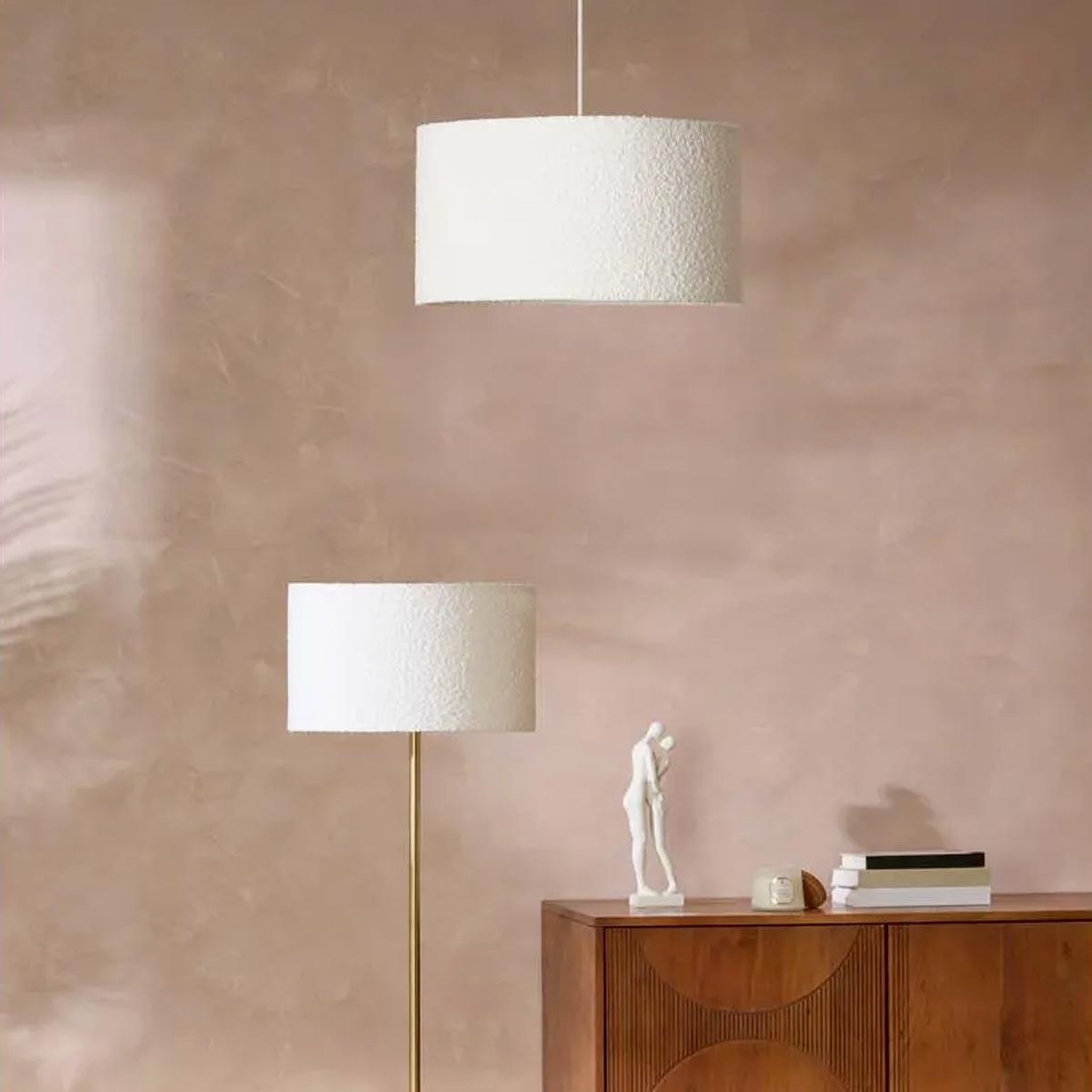 Voir la diapositive 5 : ATMOSPHERA Abat jour en tissu bouclette  beline  40cm blanc