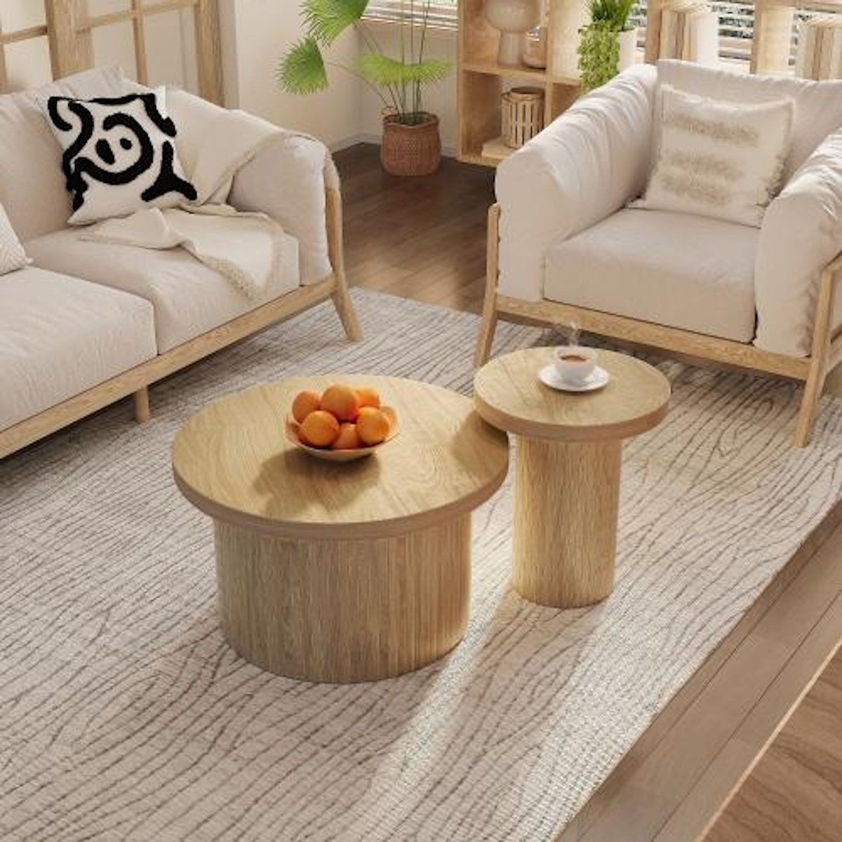 MERAX Table basse gigogne ronde naturel - 66x66 cm mdf