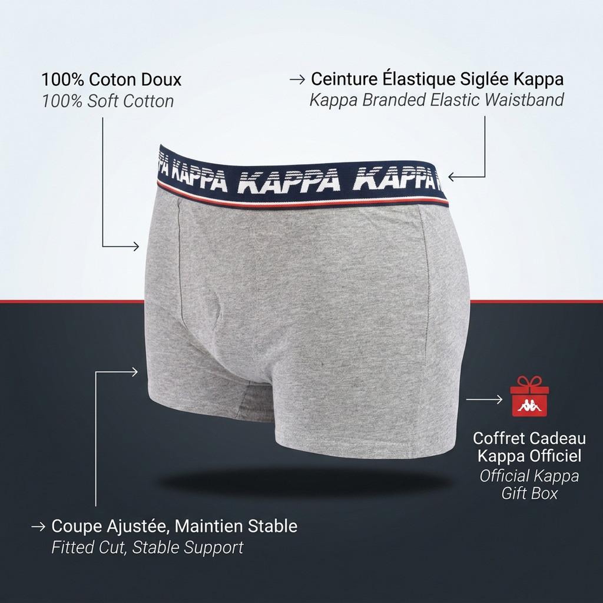 Voir la diapositive 5 : KAPPA KAPPA Boxers Homme Pack de 4 (Lot) - Coton, Coffret Cadeau