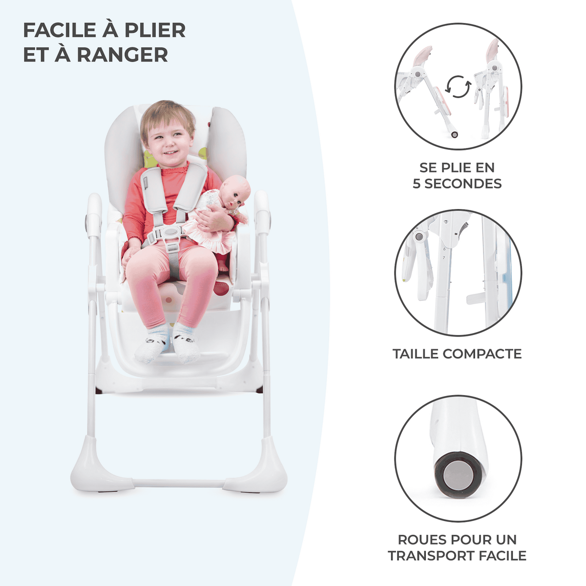 KINDERKRAFT Chaise haute bebe reglable pliante plateau amovib