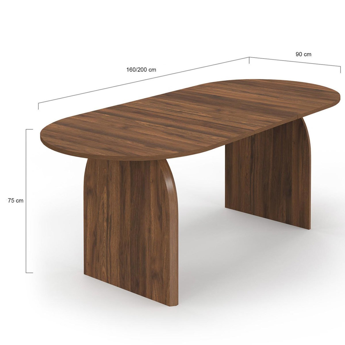 ID MARKET Table à manger extensible japandi ovale EDITH 6-10 personnes effet noyer 160 - 200 cm