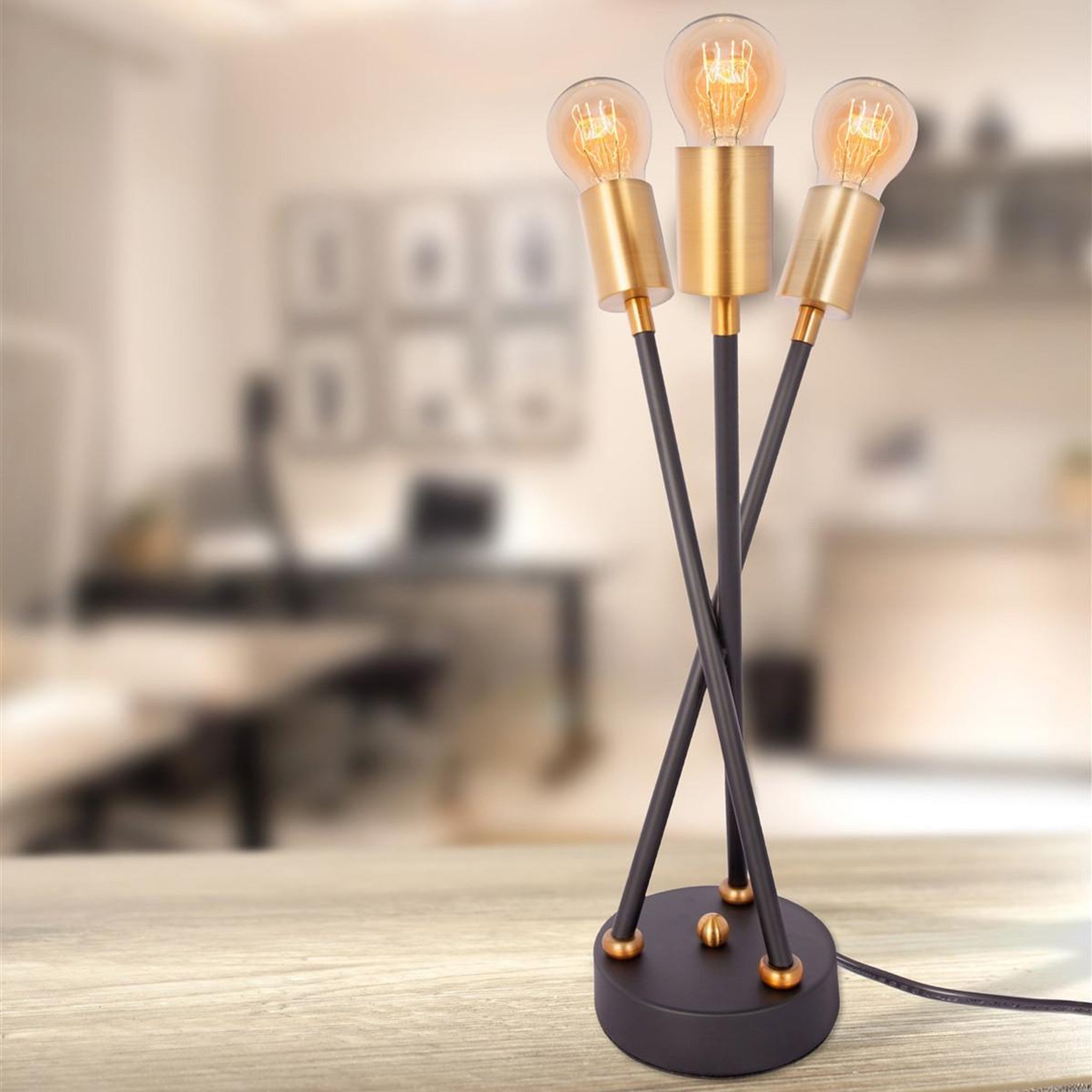 Voir la diapositive 4 : Paris Prix Lampe à Poser 3 Têtes  Cantus  45cm Noir
