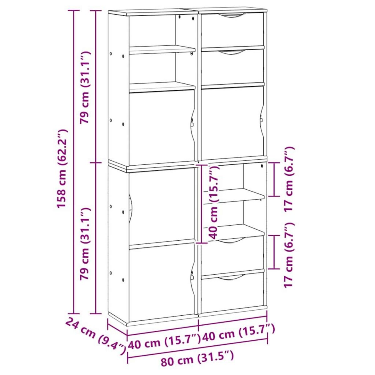 VIDAXL Armoires laterales 4 pcs ODDA 40x24x79 cm bois massif pin