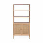 Voir la diapositive 4 : SWEEEK Bibliothèque décor bois et cannage - Bohème - 4 niveaux. 2 portes. 5 étagères