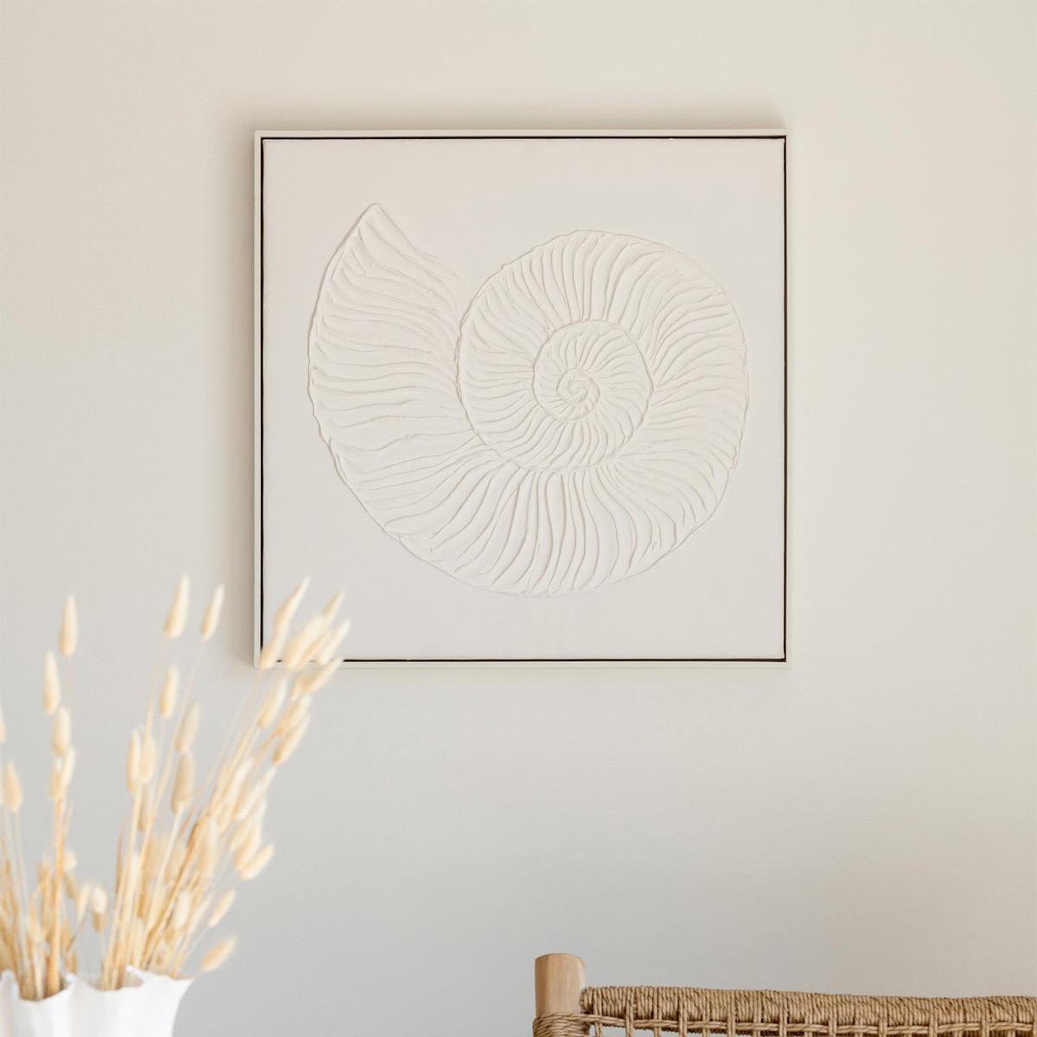 Voir la diapositive 4 : J-LINE Tableau peinture déco  coquille  62x62cm blanc