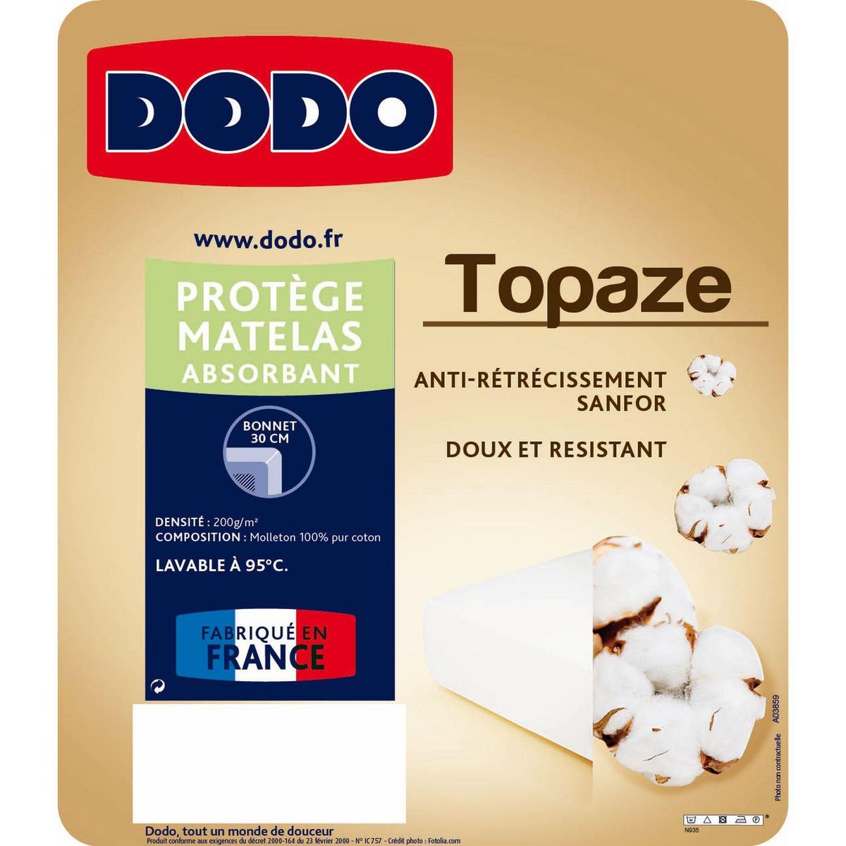 DODO Protège matelas absorbant en molleton TOPAZE