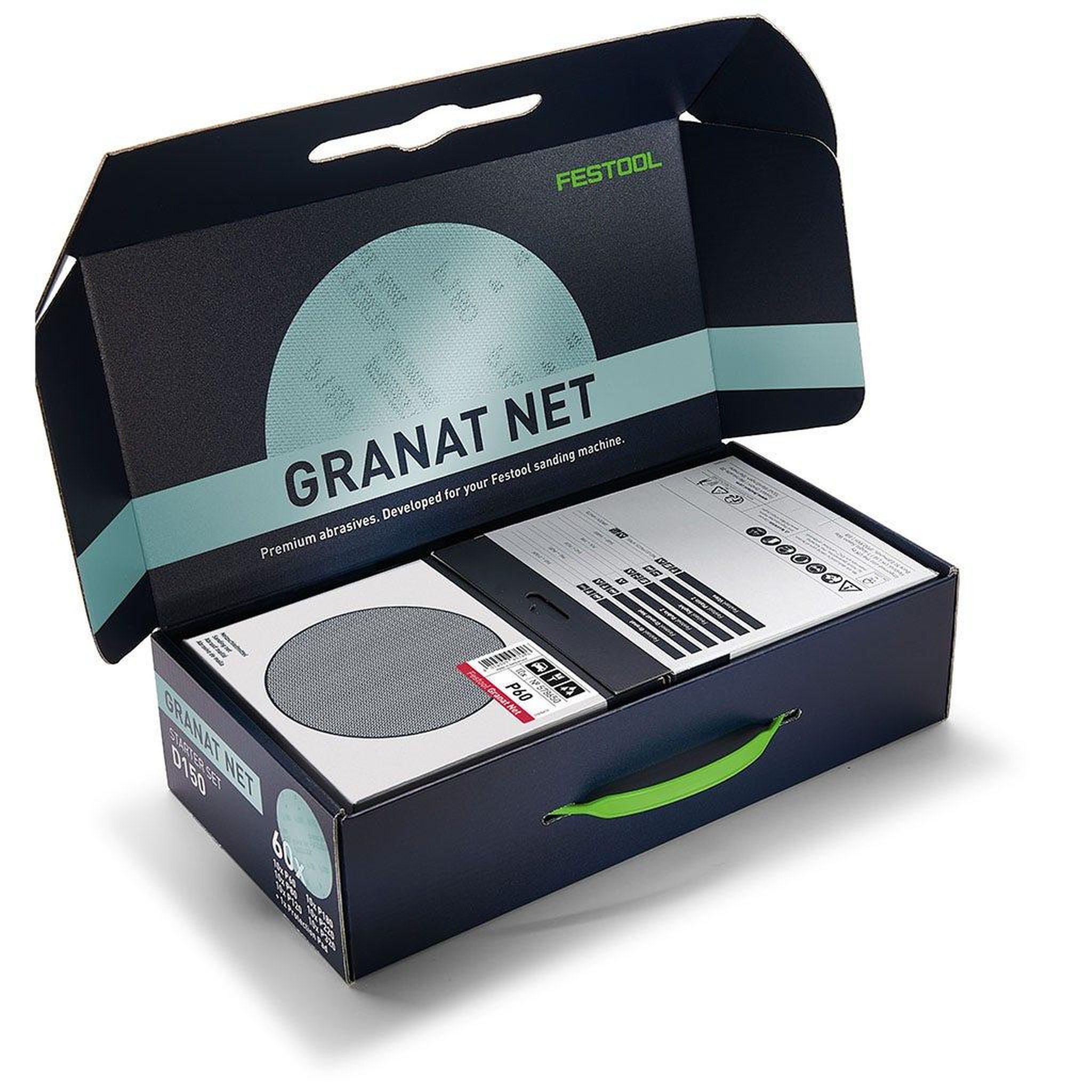 FESTOOL Pack 60 abrasifs maillés granat net d150 gr net-set + pad de protection