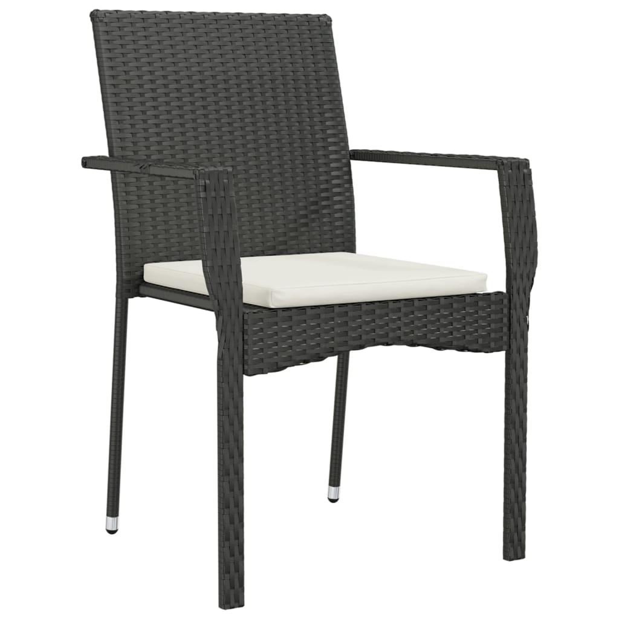 Voir la diapositive 3 : VIDAXL Chaises de jardin lot de 2 avec coussins Resine tressee Noir